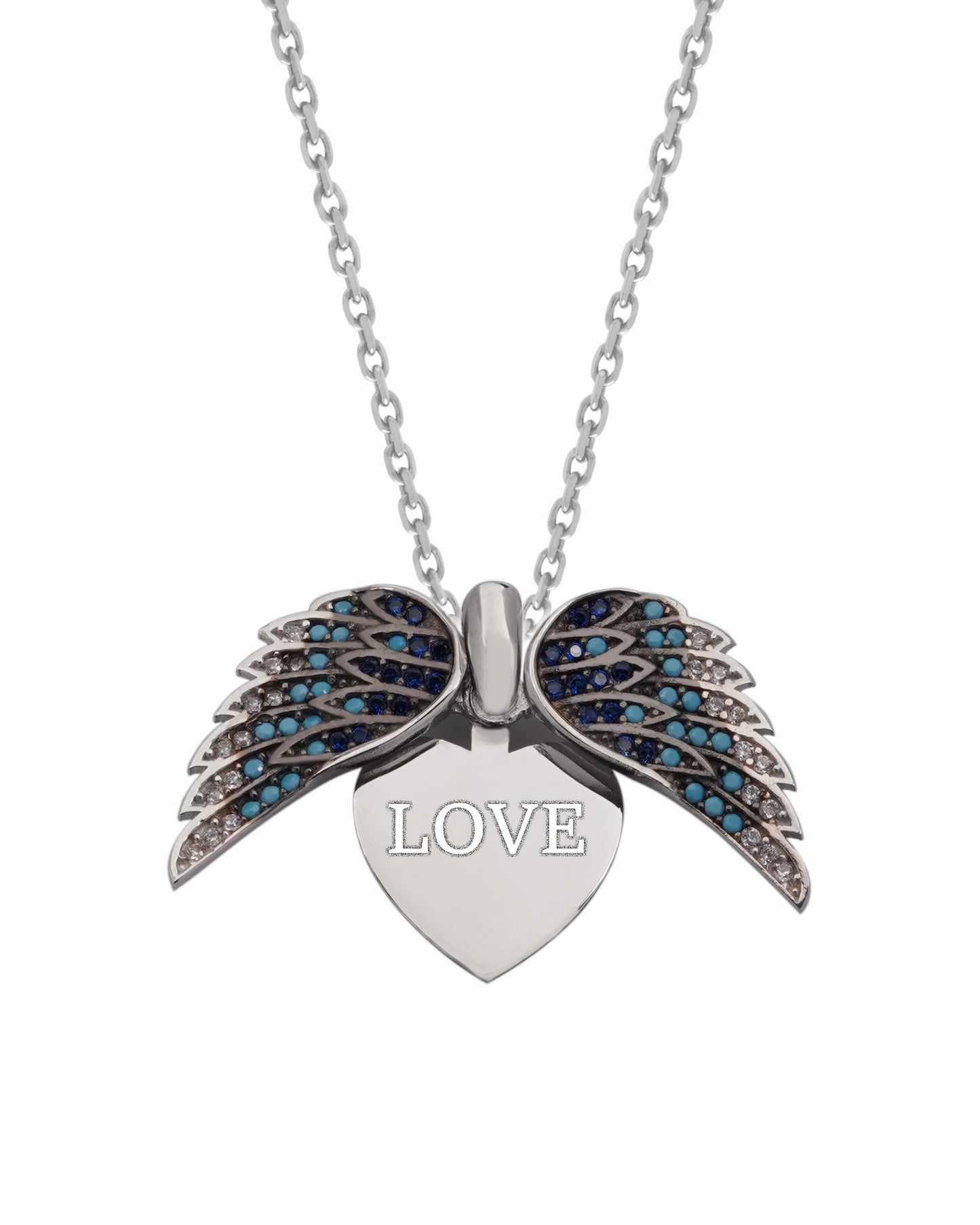 925 Silver Personalized Custom Angel Wings Name Necklace (Multicolor Stones)