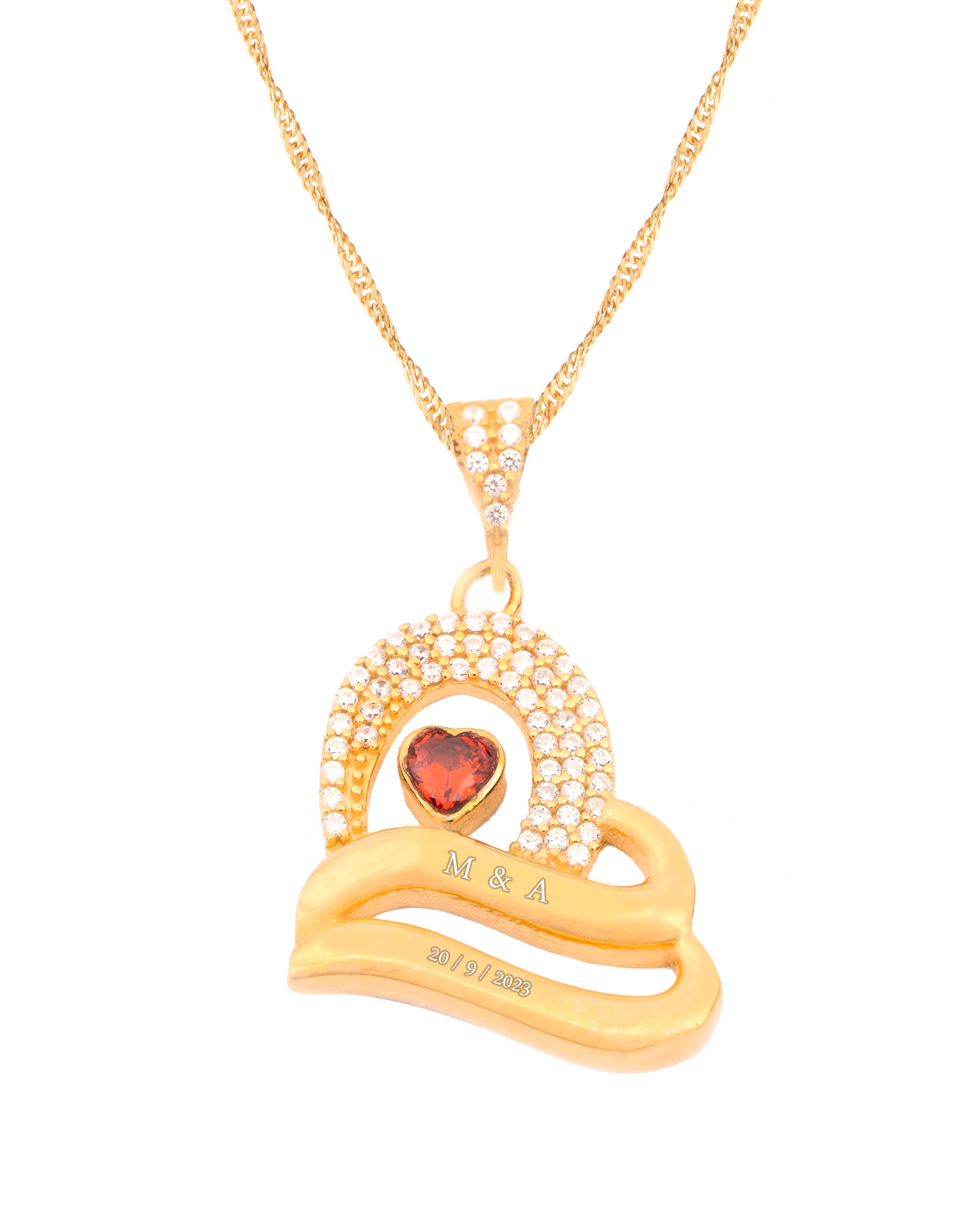 925 Silver Personalized Custom Double Heart Couple Name Necklace - Leona Jewelry