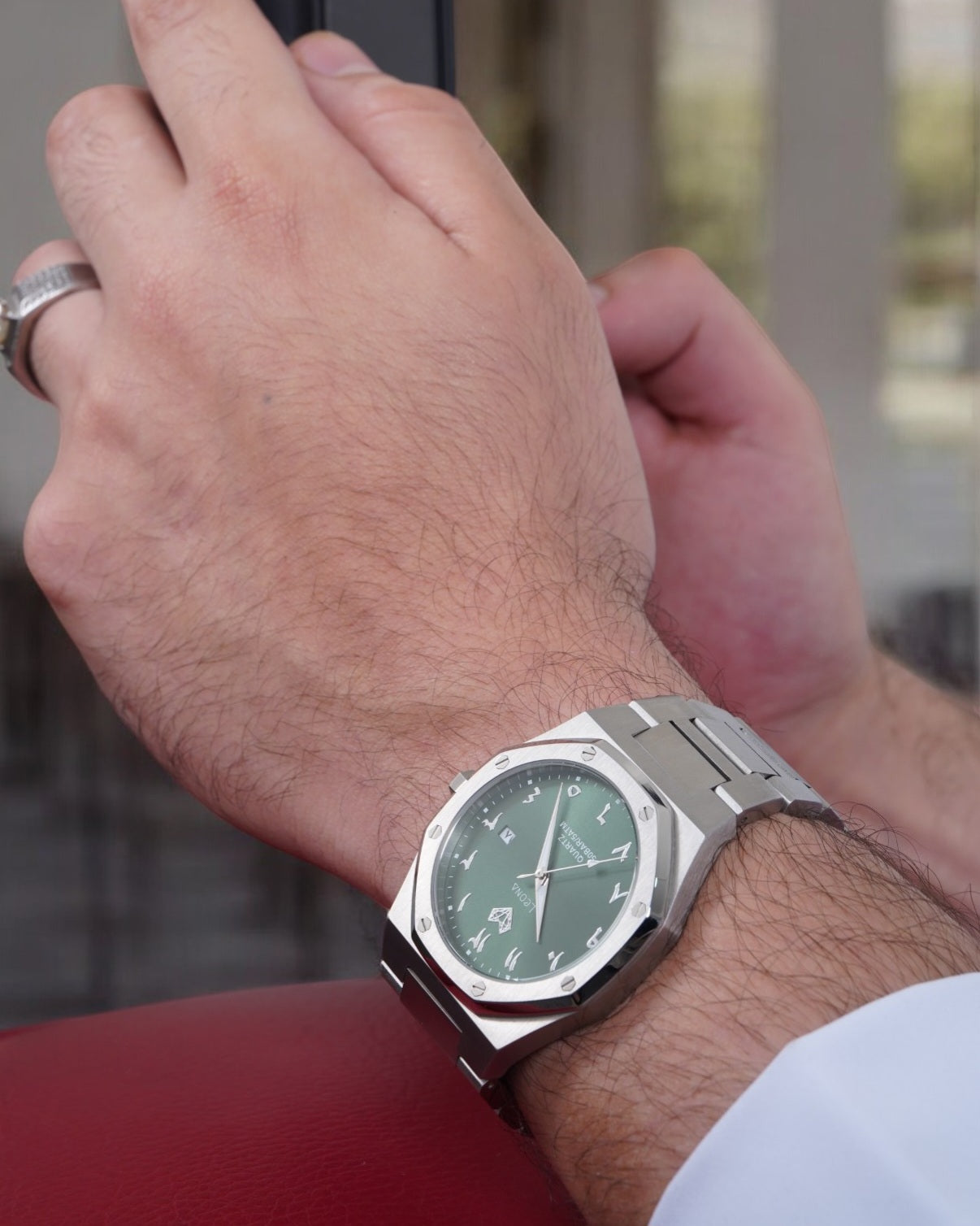 Royal Men's Watch Green – 40mm Arabic Dial, Full Steel, Japanese Quartz ,Waterproof, Ultra Thin - Leona Jewelry