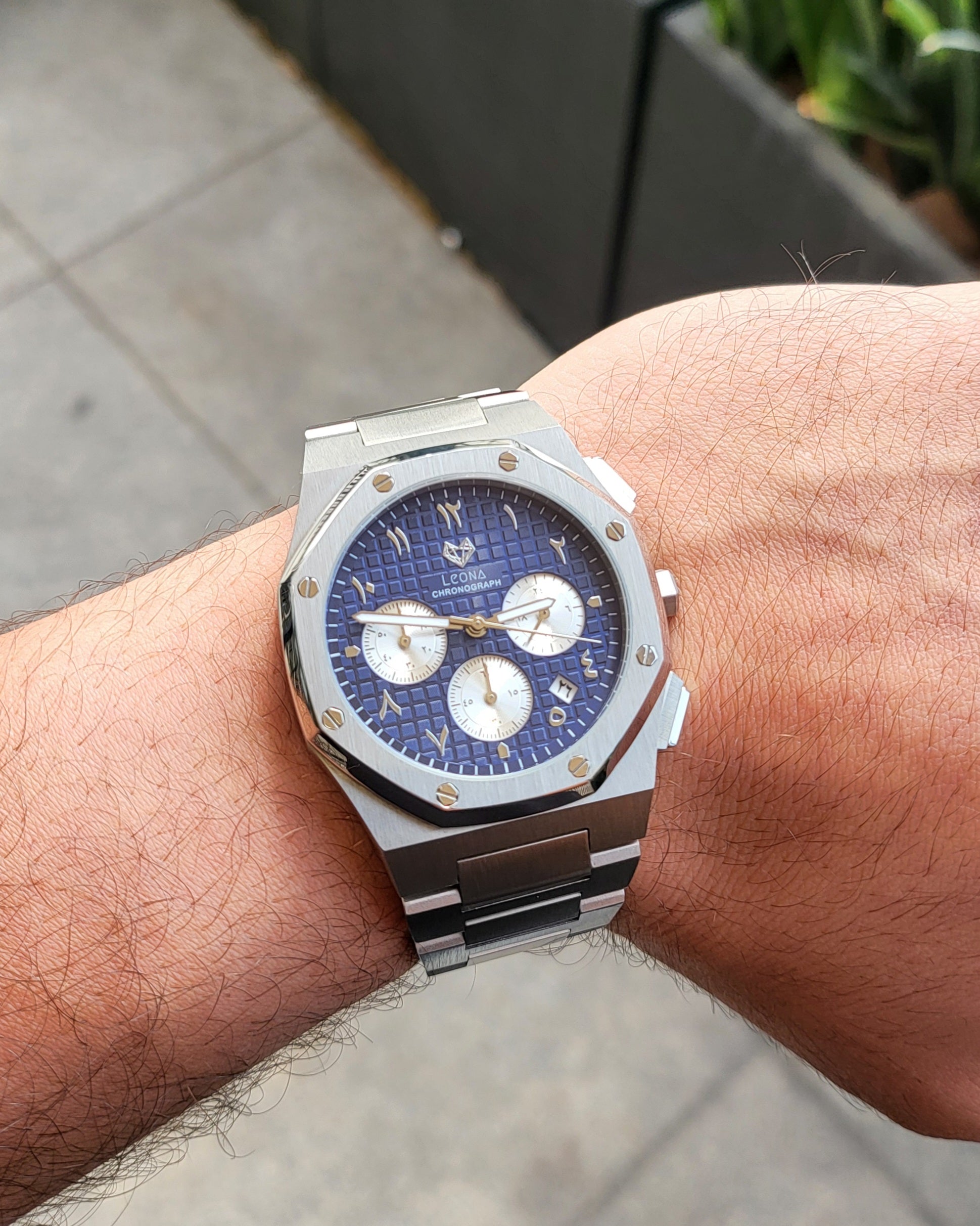 Royal Chronograph Men's Watch Blue – 40mm Arabic Dial, Full Steel, Japanese Quartz ,Waterproof - Leona Jewelry