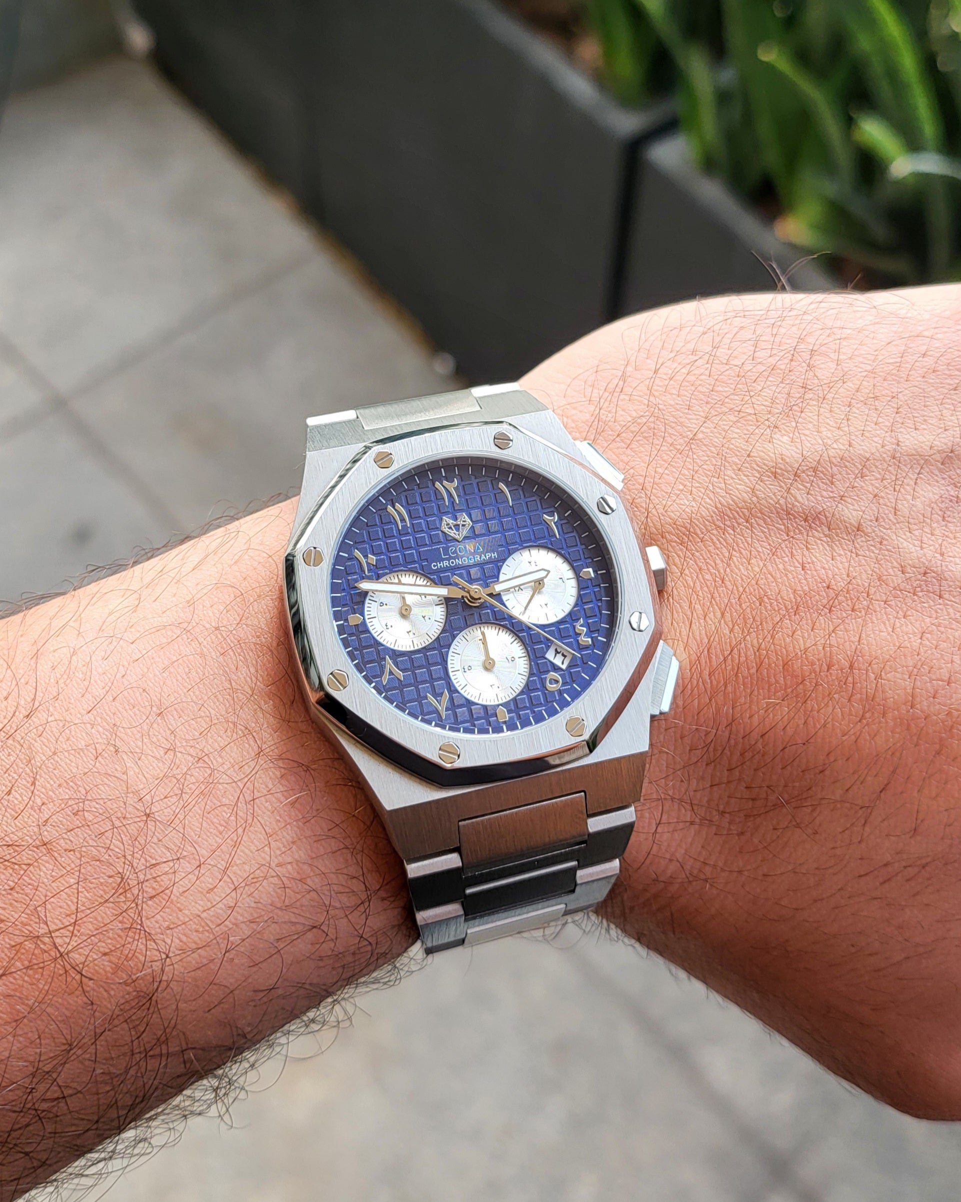 Royal Chronograph Men's Watch Blue – 40mm Arabic Dial, Full Steel, Japanese Quartz ,Waterproof - Leona Jewelry