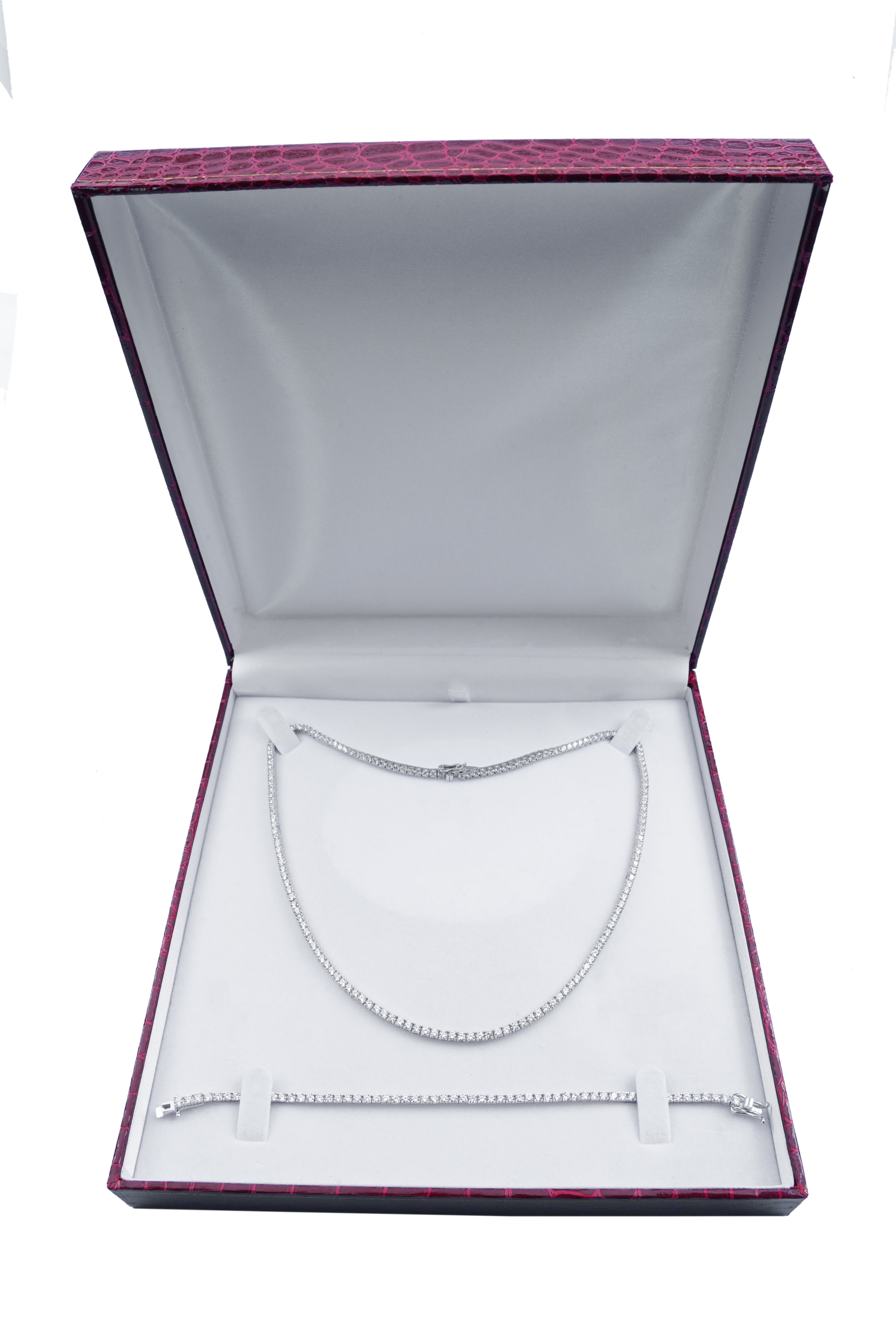 925 Silver Tennis Jewelry Set Two Pieces (Silver) - Leona Jewelry