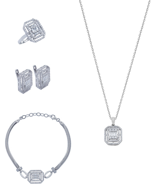 925 Silver Octagon Jewelry Set (Silver)