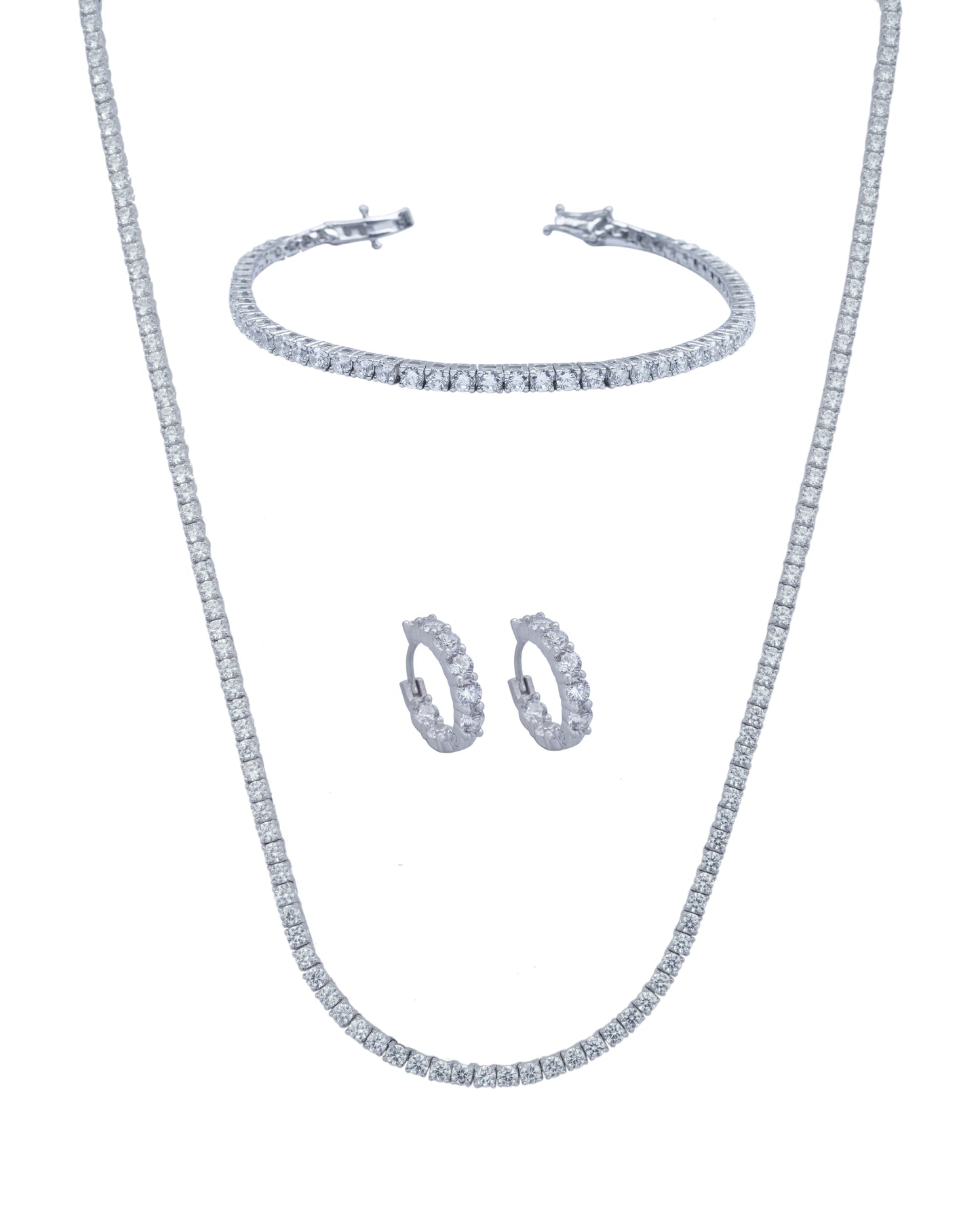 925 Silver Tennis Jewelry Set Three Pieces (Silver)