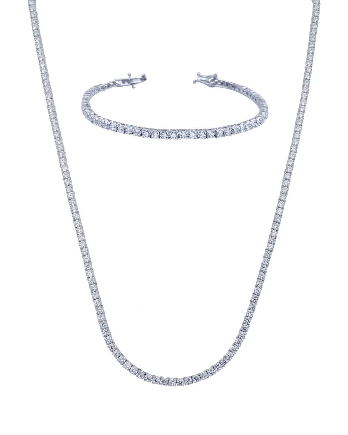 925 Silver Tennis Jewelry Set Two Pieces (Silver)