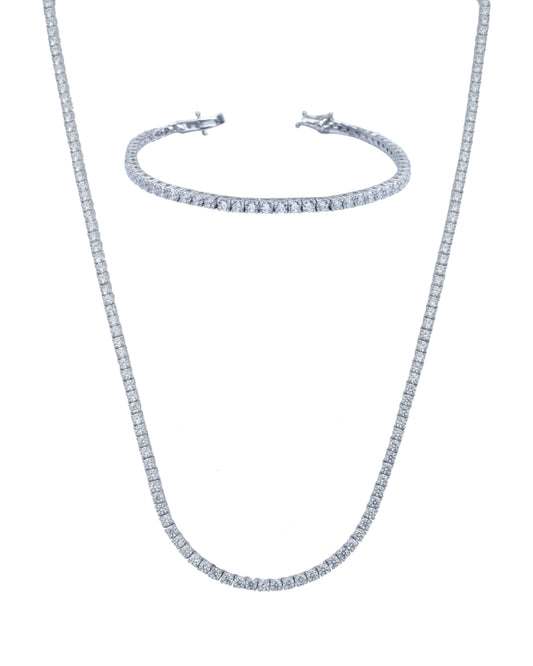 925 Silver Tennis Jewelry Set Two Pieces (Silver)