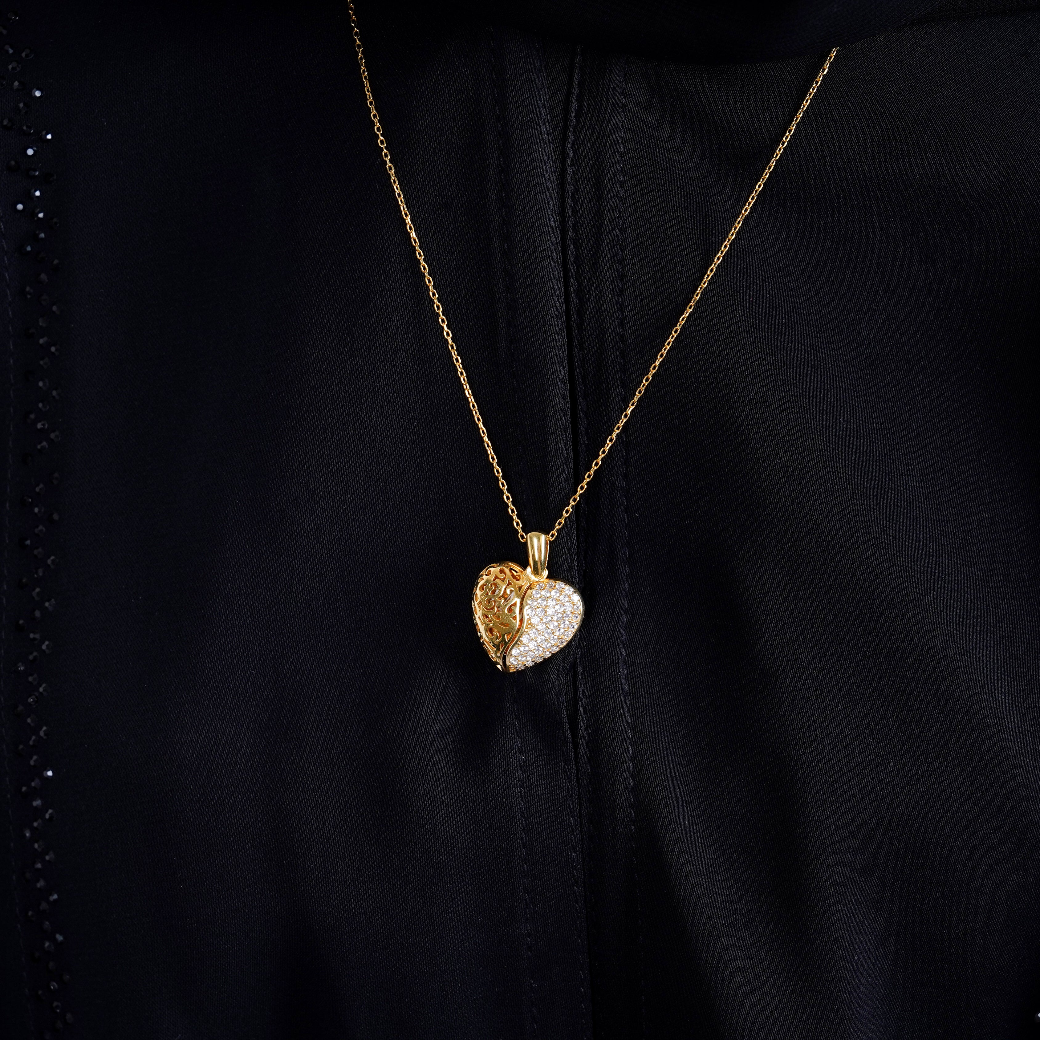 925 Silver Personalized Custom Golden Heart Name Necklace - Leona Jewelry