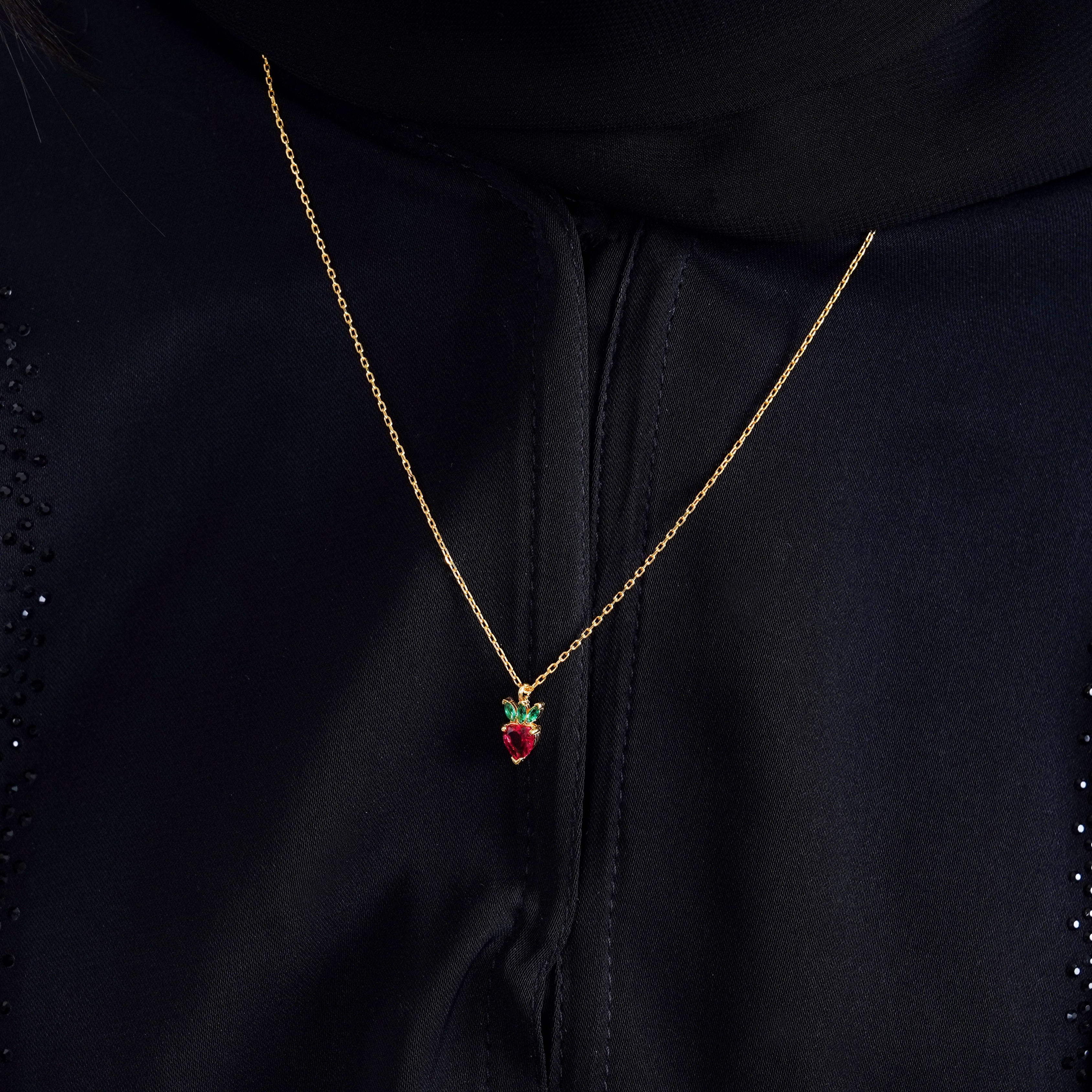 925 Silver Dainty Strawberry Necklace - Leona Jewelry