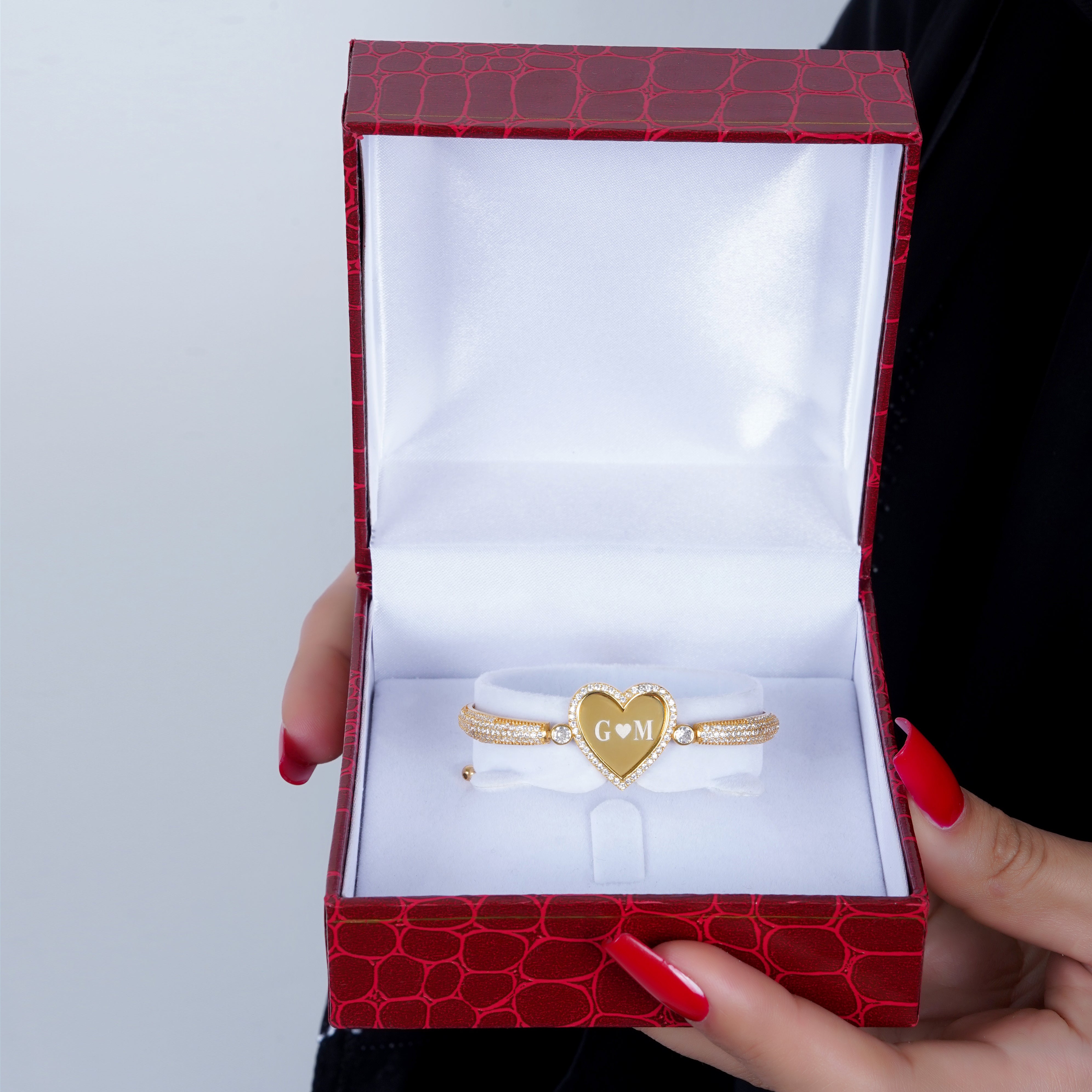 925 Silver Personalized Custom Heart Name Bracelet - Leona Jewelry