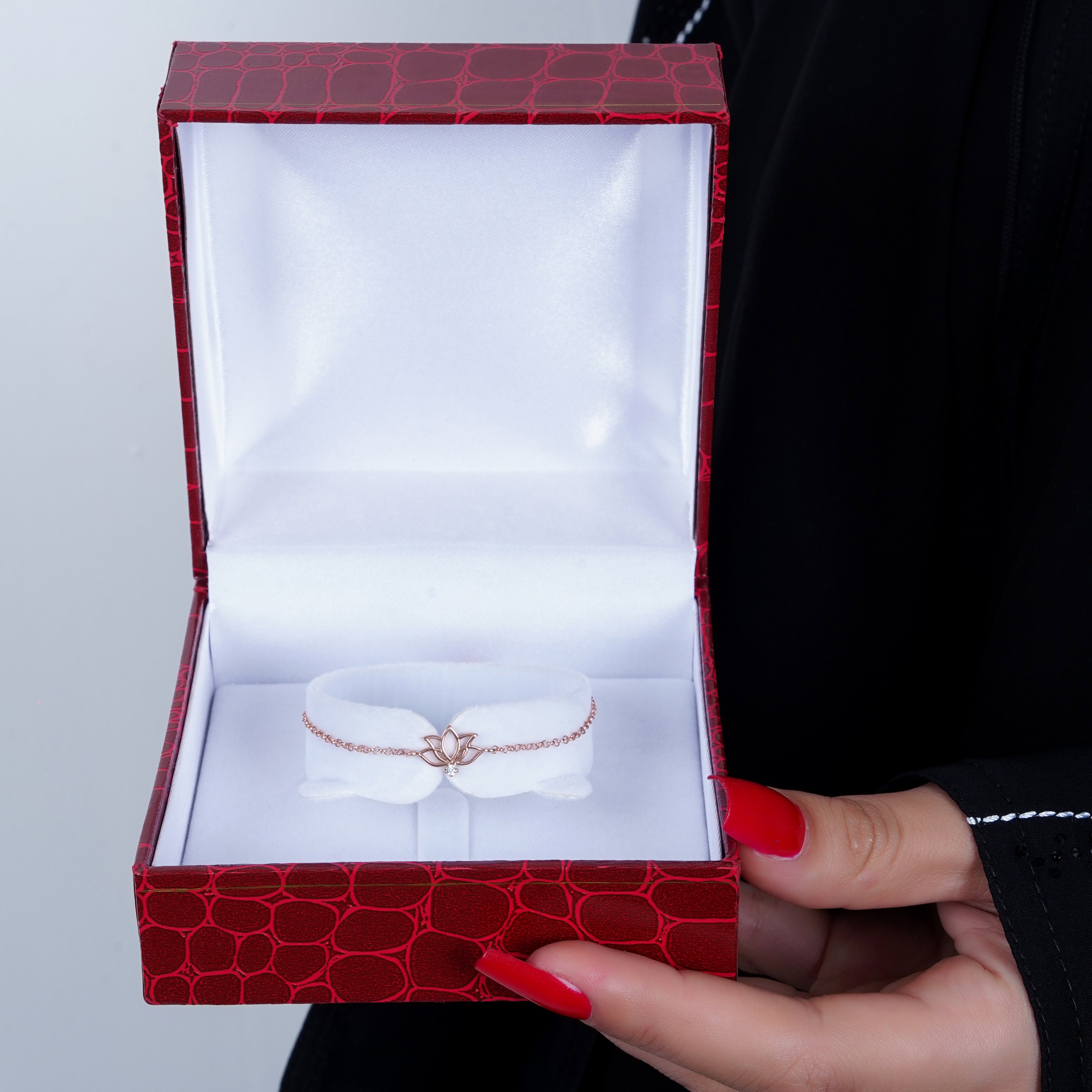 925 Silver Dainty Lotus Bracelet (Rose gold) - Leona Jewelry