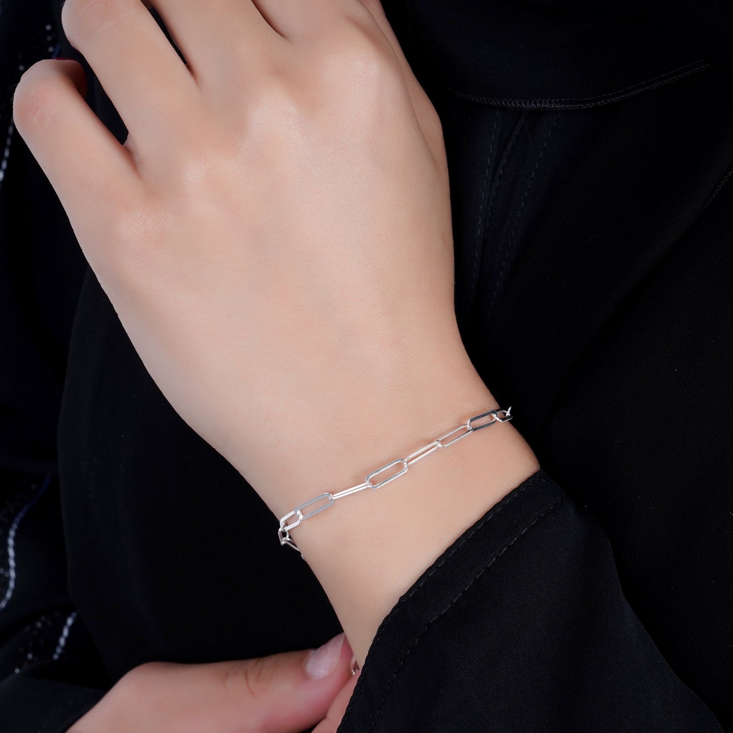 925 Silver Paperclip Bracelet (Silver)