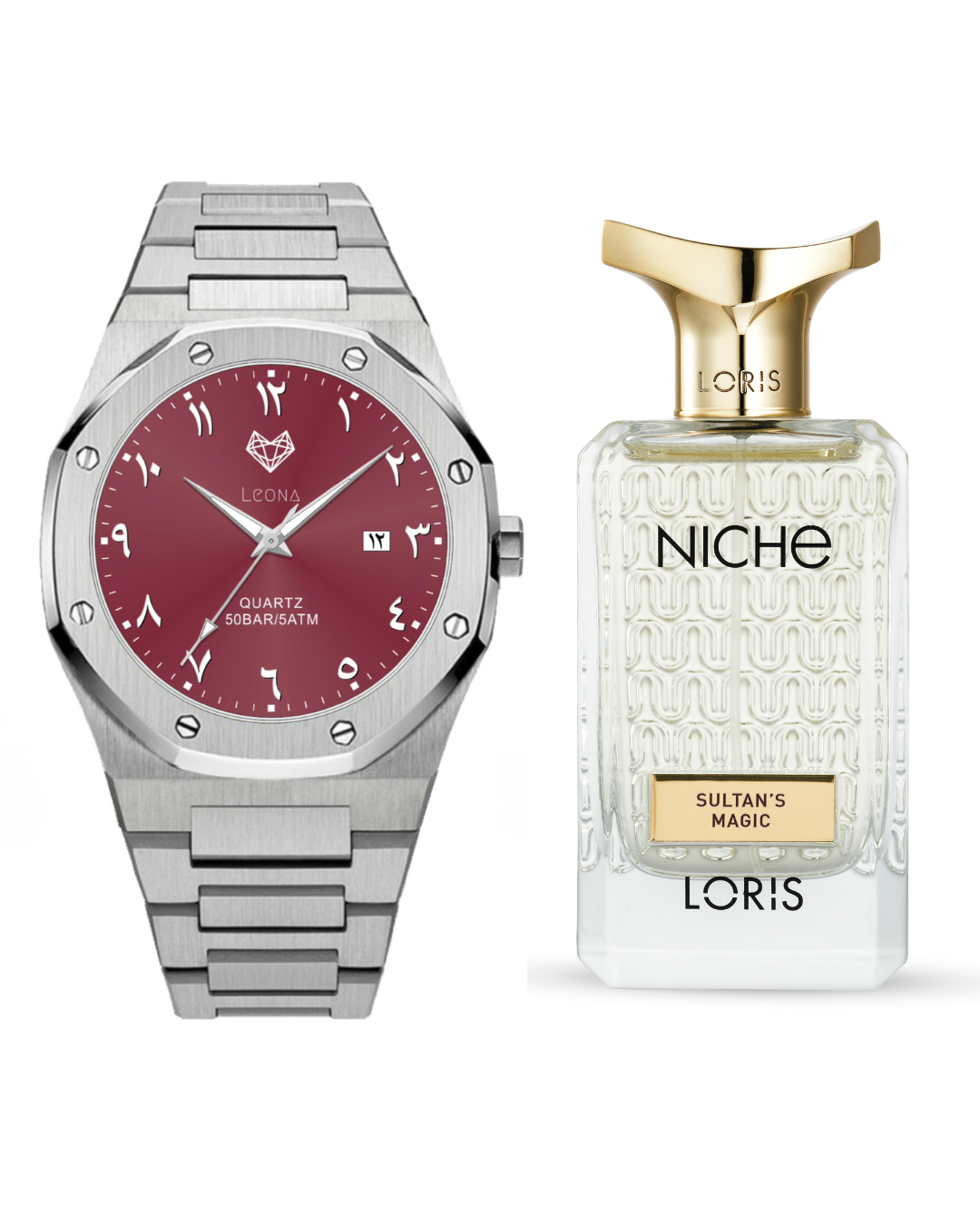 ساعة رويال رجالية أحمر + عطر سحر السلطان مسك فانيلا مستخلص العطر - مجموعة هدية