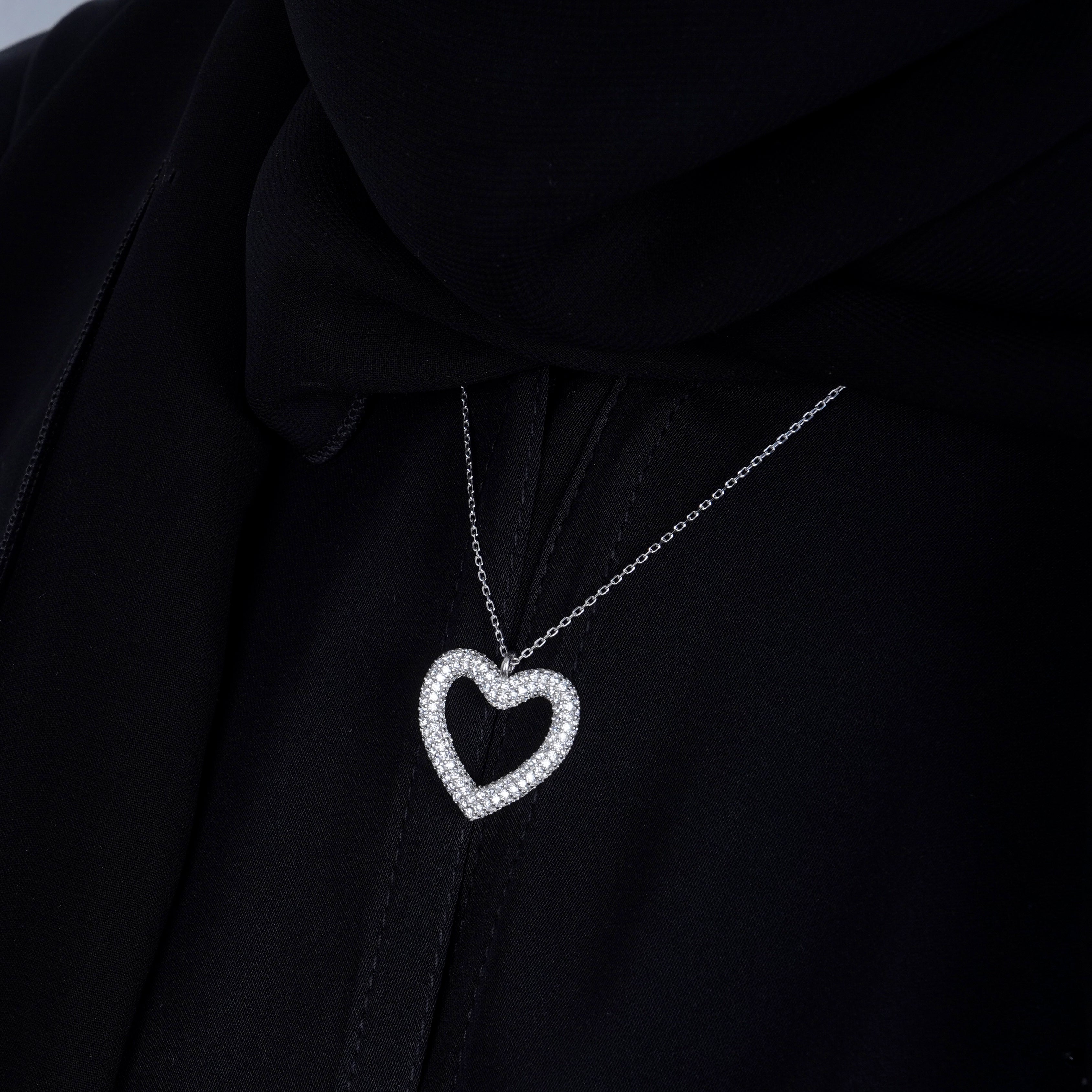 925 Silver Hollow Heart Necklace - Leona Jewelry