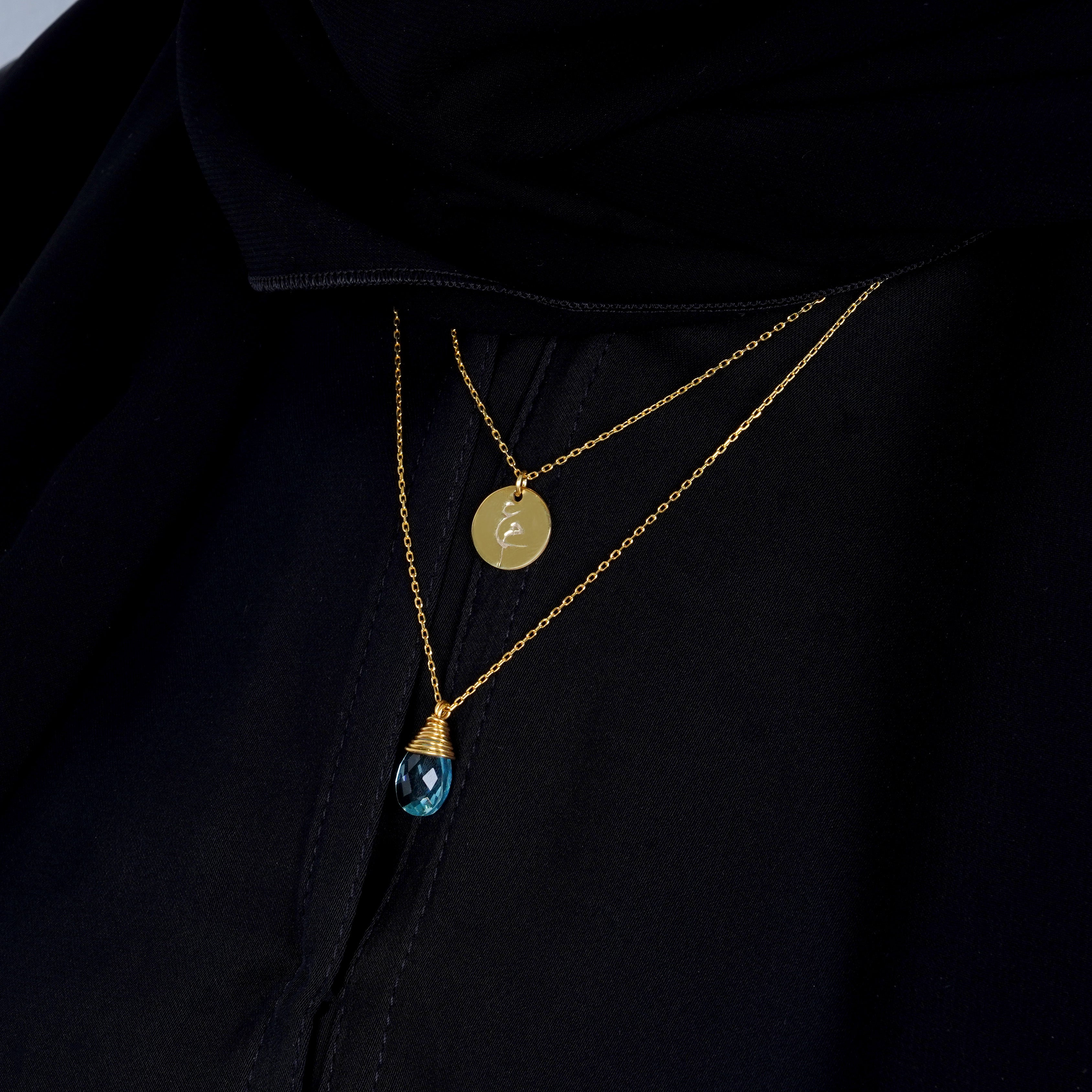 925 Silver Personalized Custom Letter Necklace with Blue Stone - Leona Jewelry