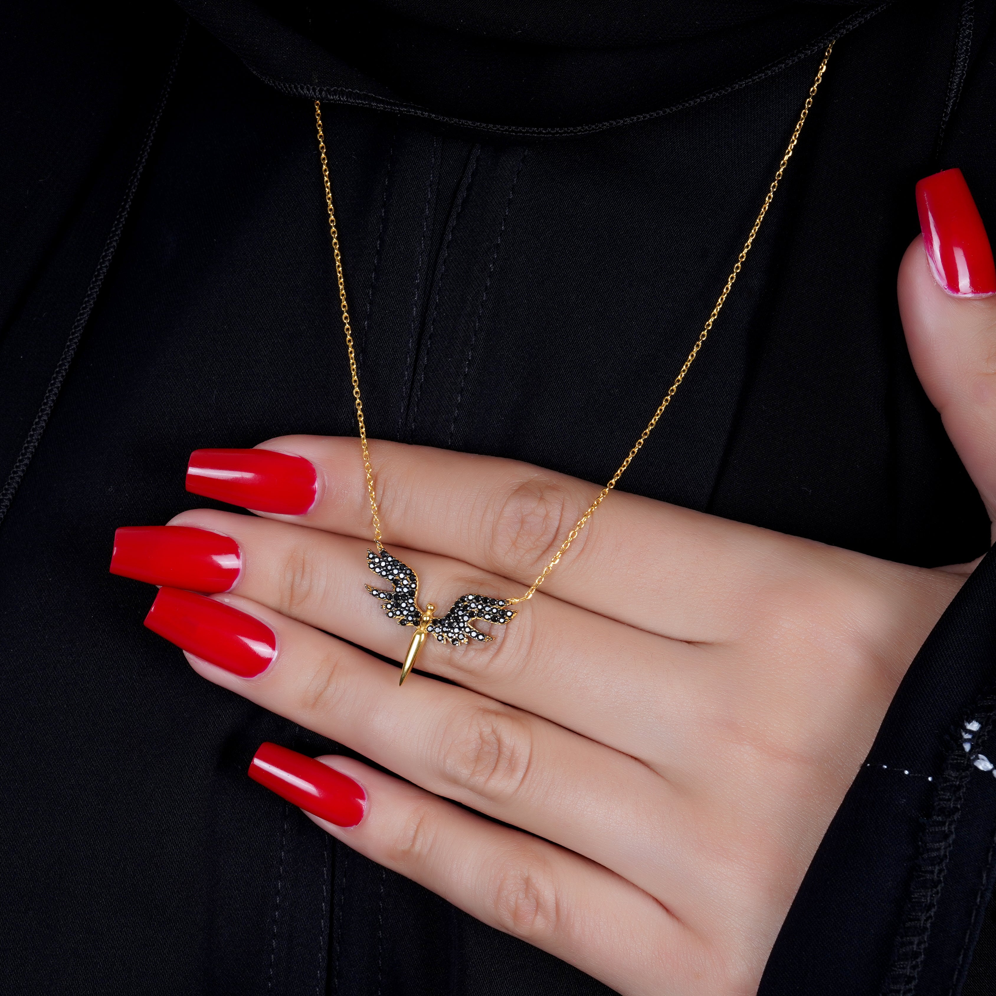 925 Silver Angel Wings Necklace (Black) - Leona Jewelry