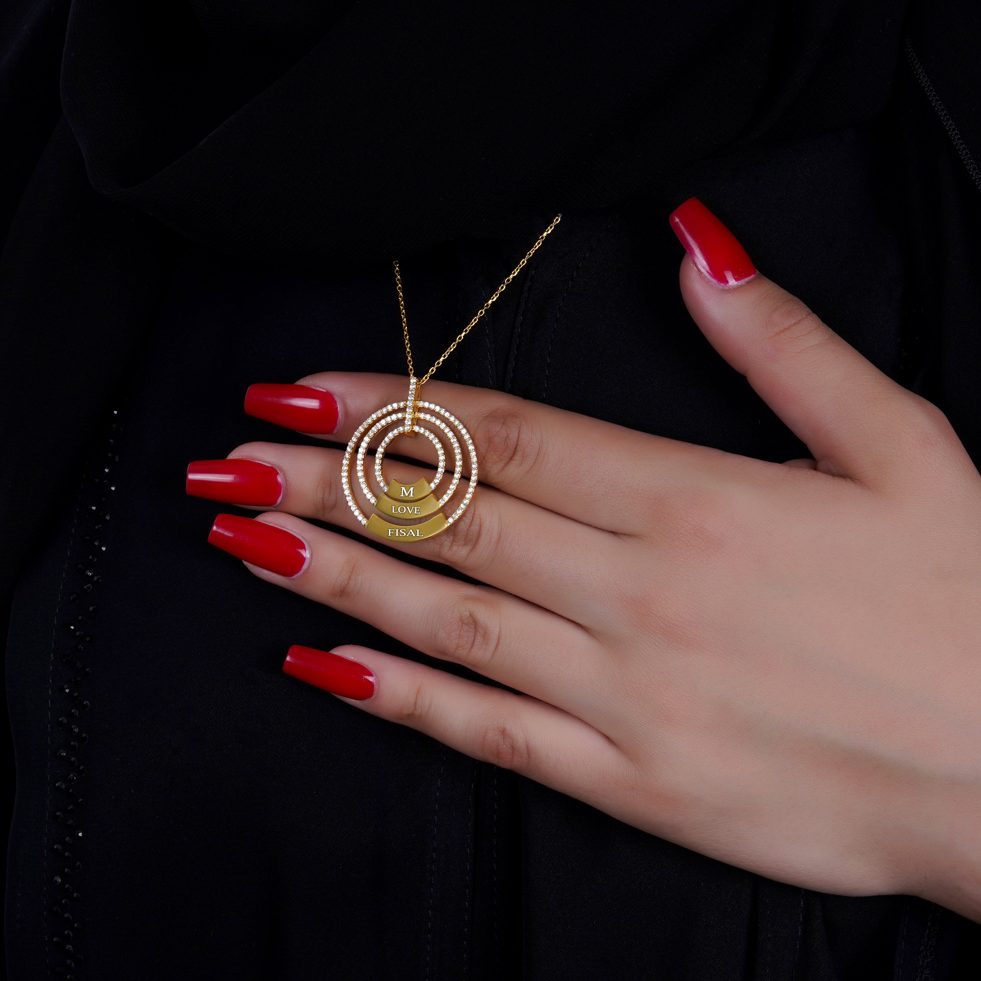 925 Silver Personalized Custom Triple Circle Name Necklace - Leona Jewelry