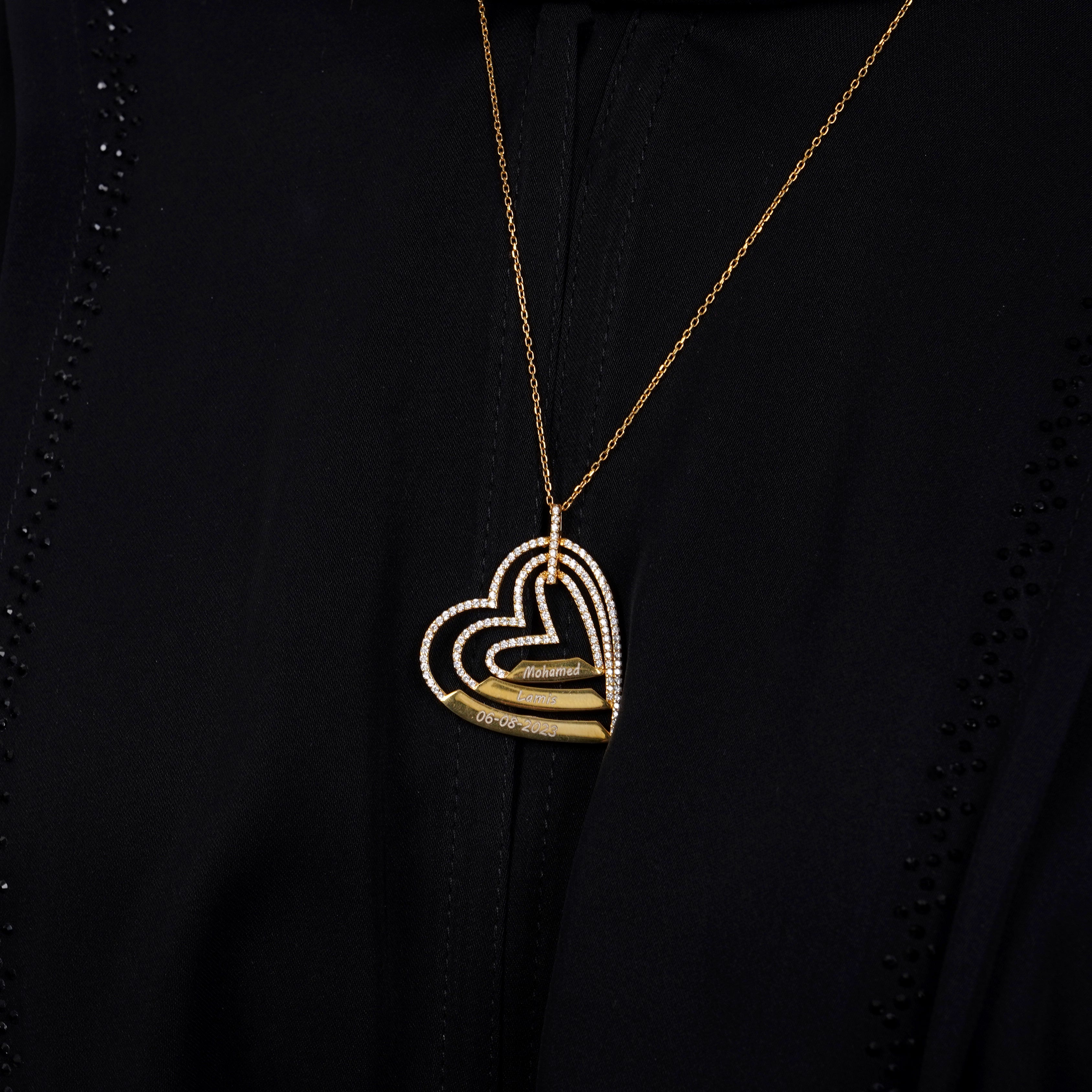 925 Silver Personalized Custom Trio Heart Name Necklace - Leona Jewelry