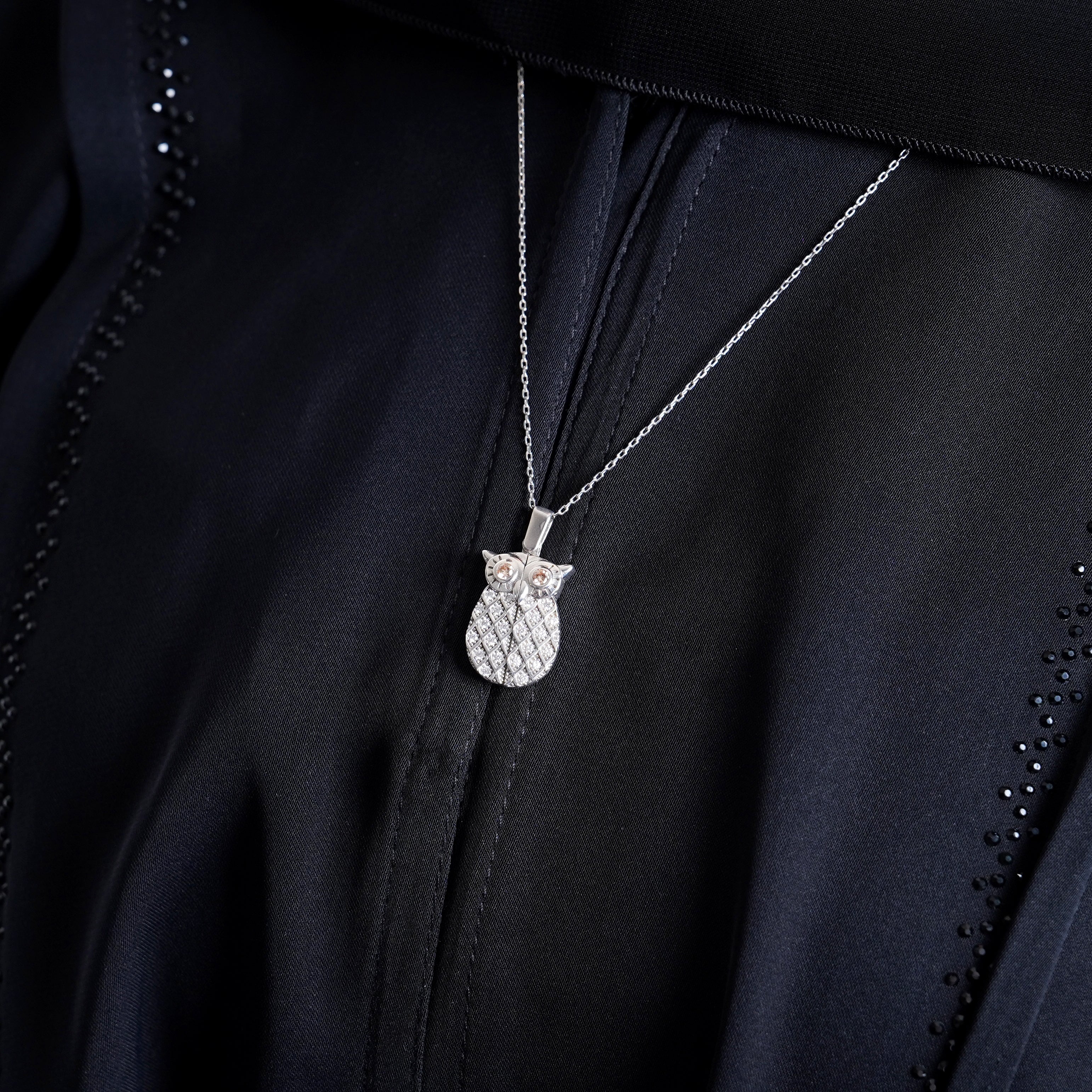 925 Silver Personalized Custom Owl Name Necklace (Silver) - Leona Jewelry