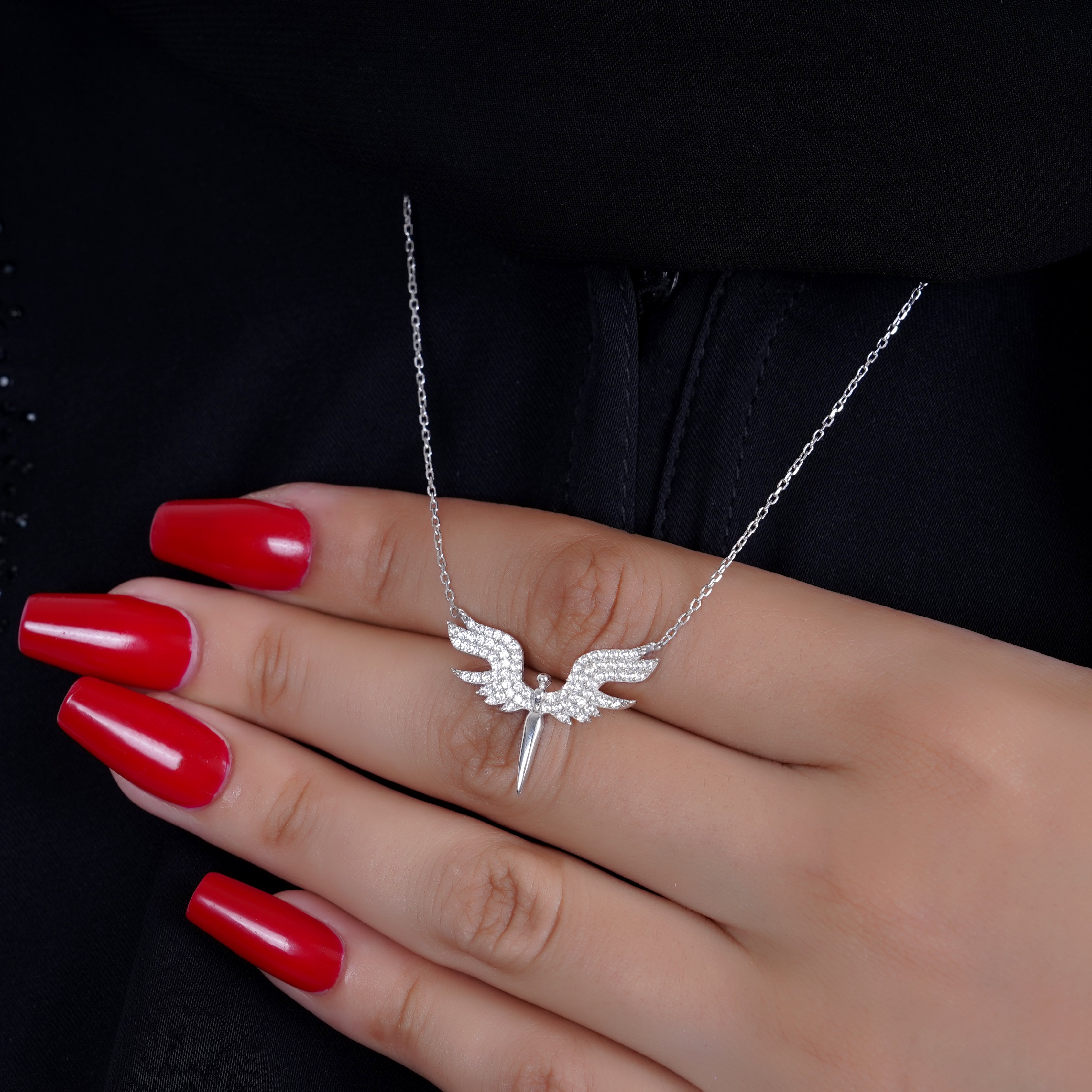 925 Silver Angel Wings Necklace (White) - Leona Jewelry