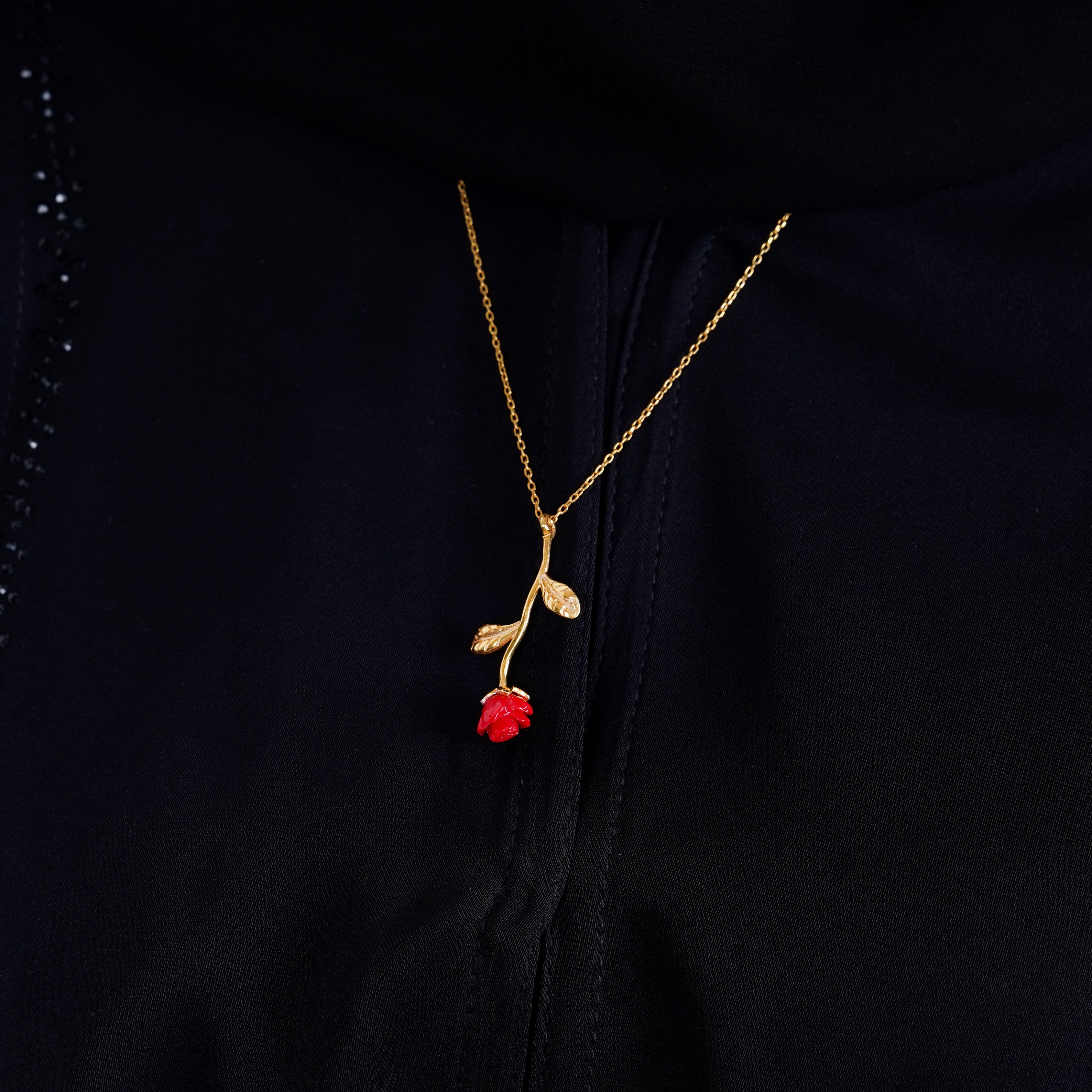 925 Silver Red Rose Necklace - Leona Jewelry