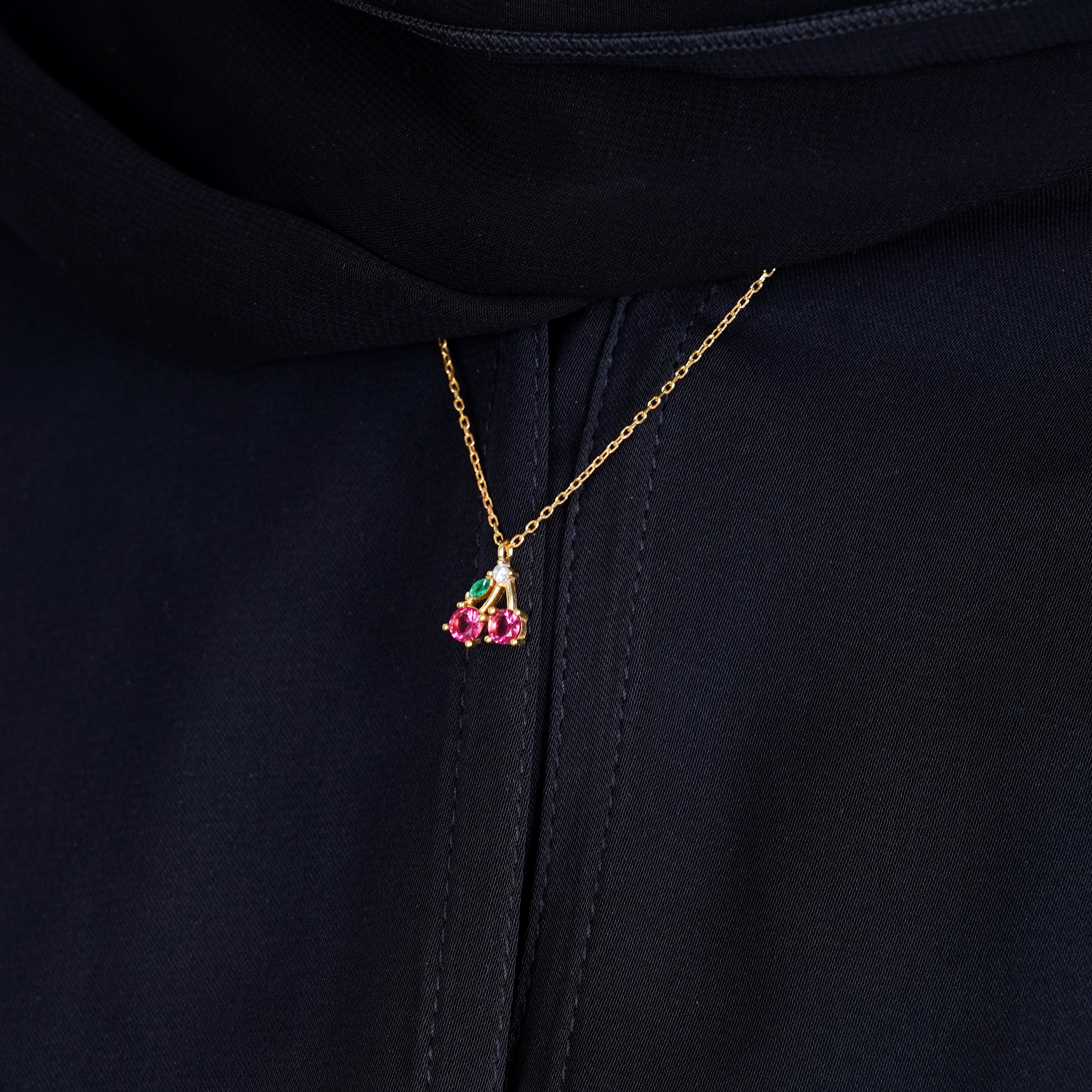 925 Silver Dainty Cherry Necklace - Leona Jewelry