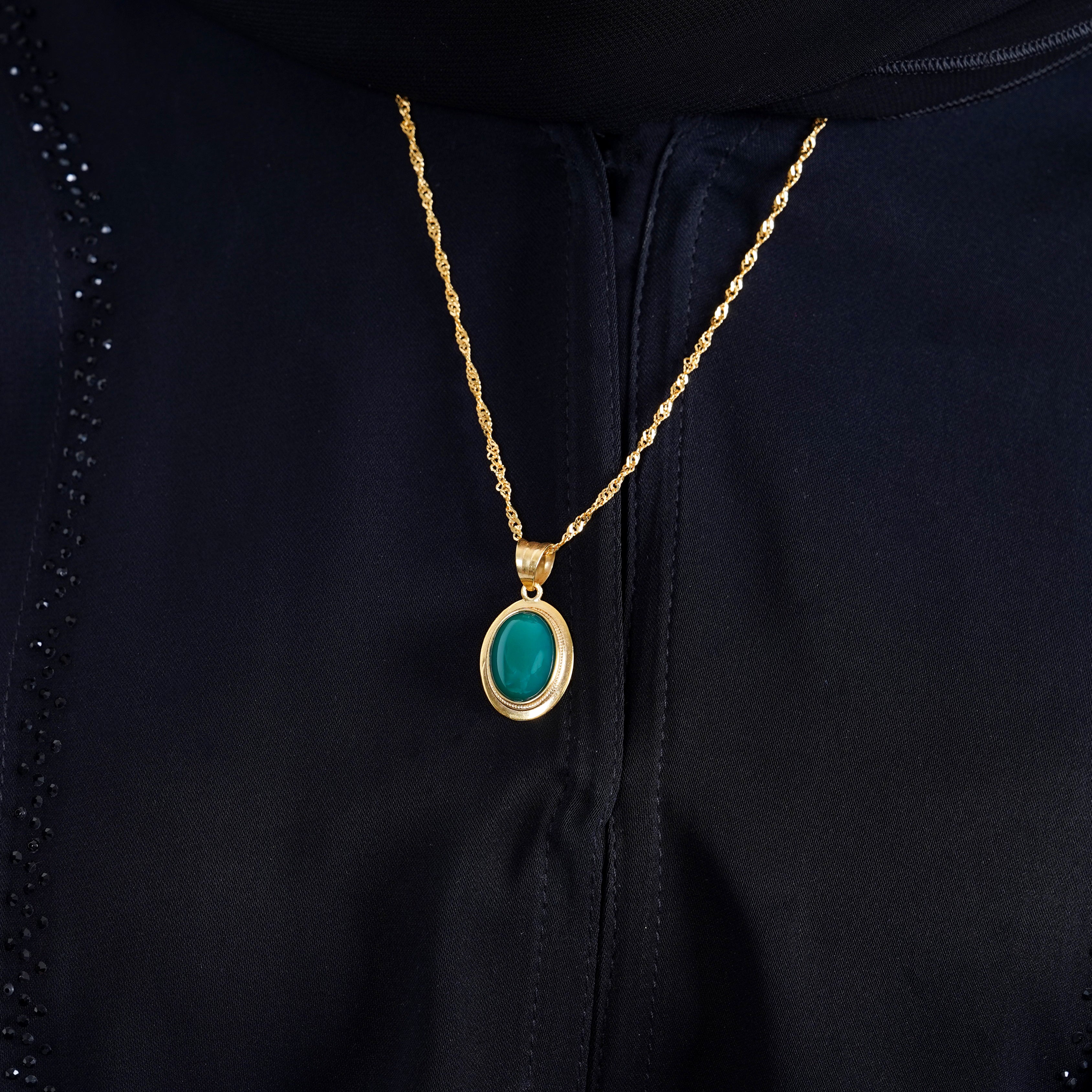 925 Silver Natural Green Agate Stone Necklace - Leona Jewelry