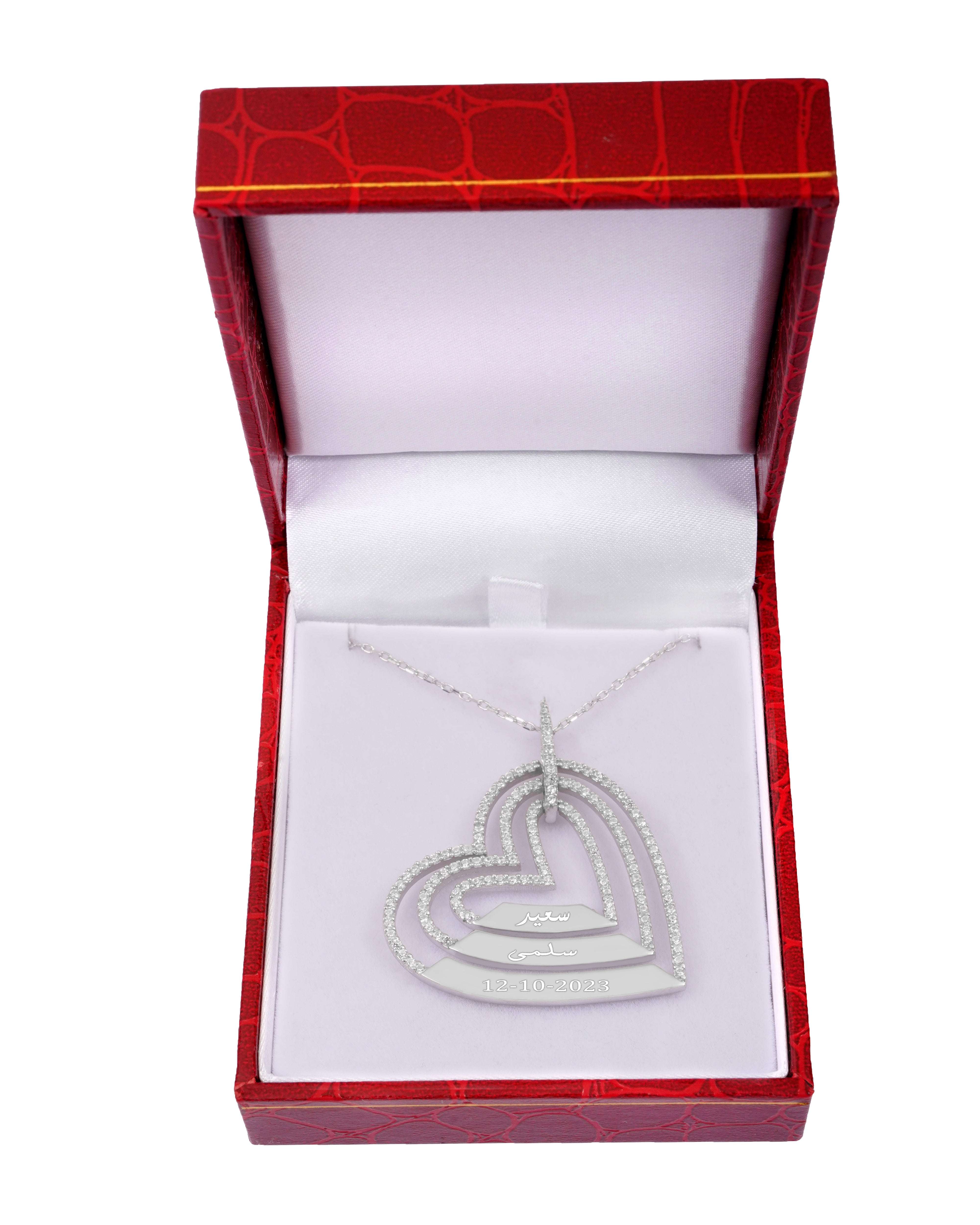 925 Silver Personalized Custom Trio Heart Name Necklace (Silver) - Leona Jewelry