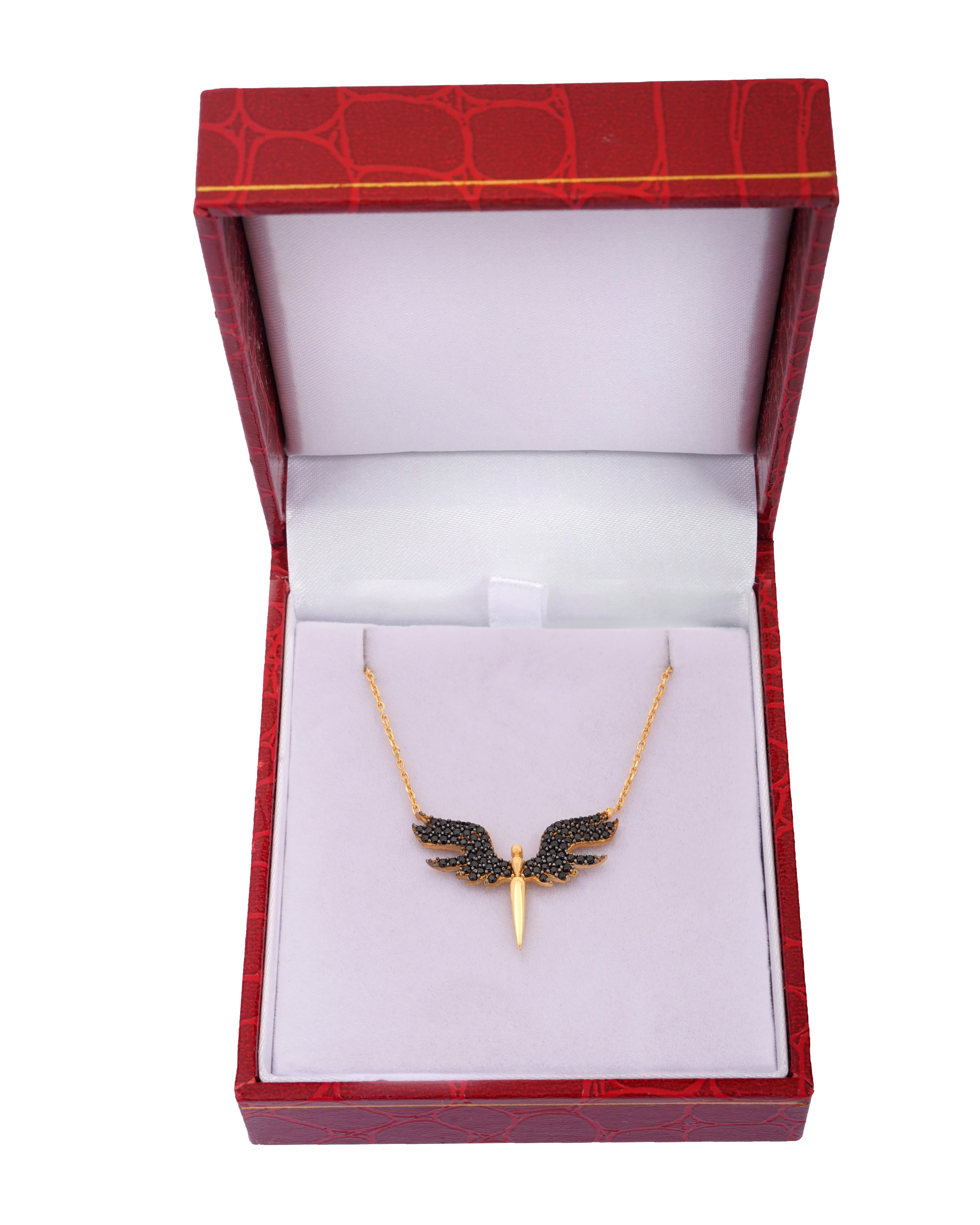 925 Silver Angel Wings Necklace (Black) - Leona Jewelry