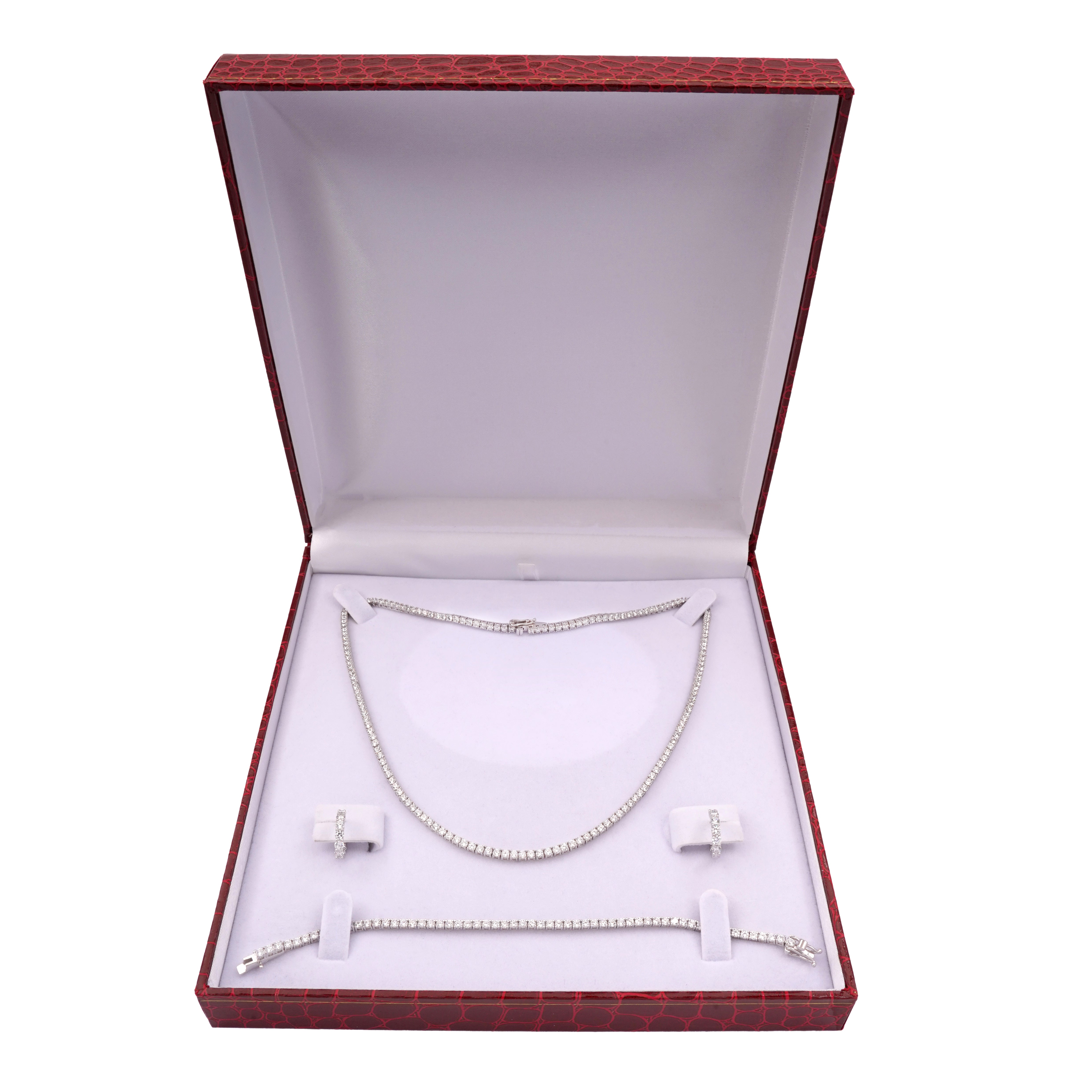 925 Silver Tennis Jewelry Set Three Pieces (Silver) - Leona Jewelry