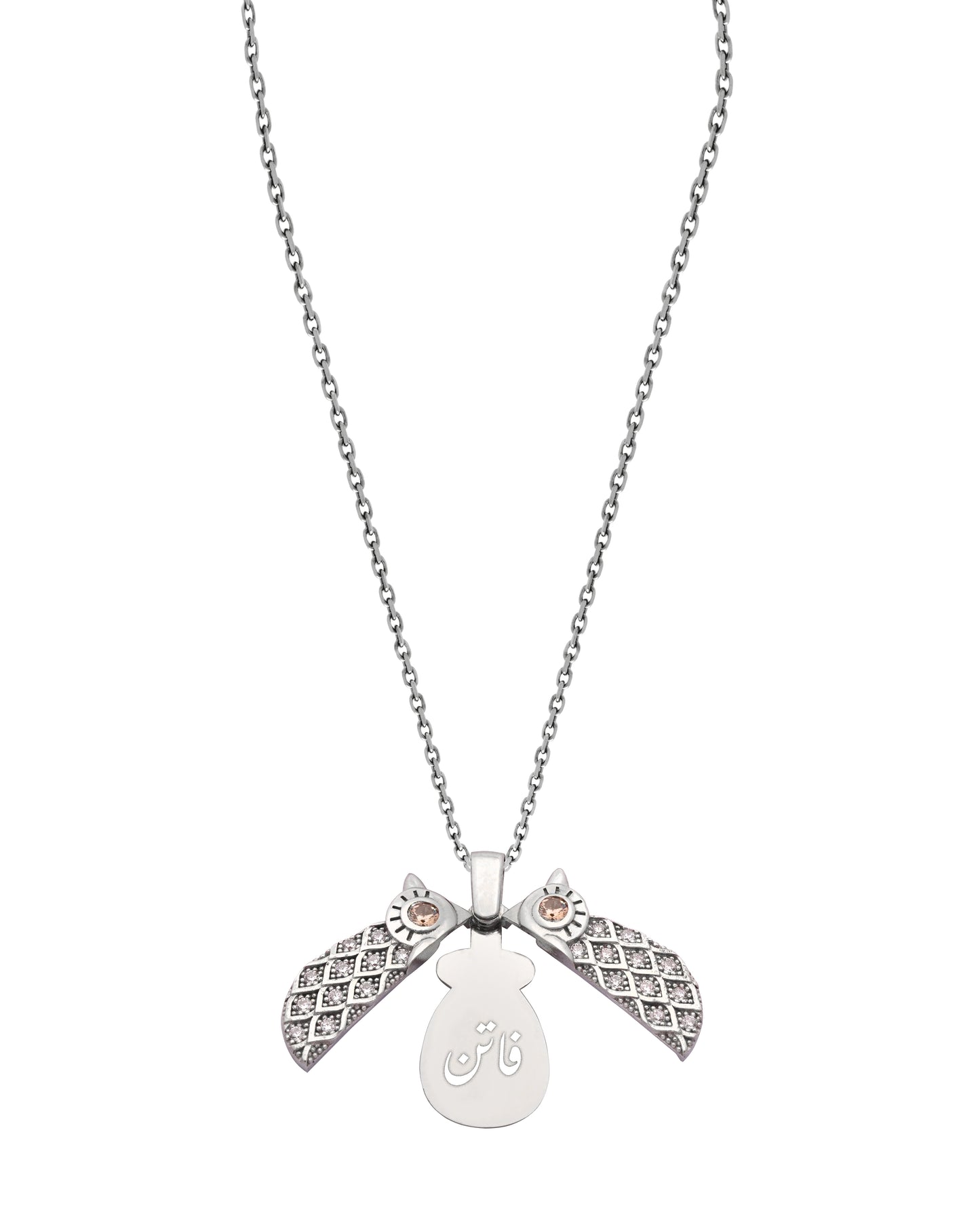 925 Silver Personalized Custom Owl Name Necklace (Silver)