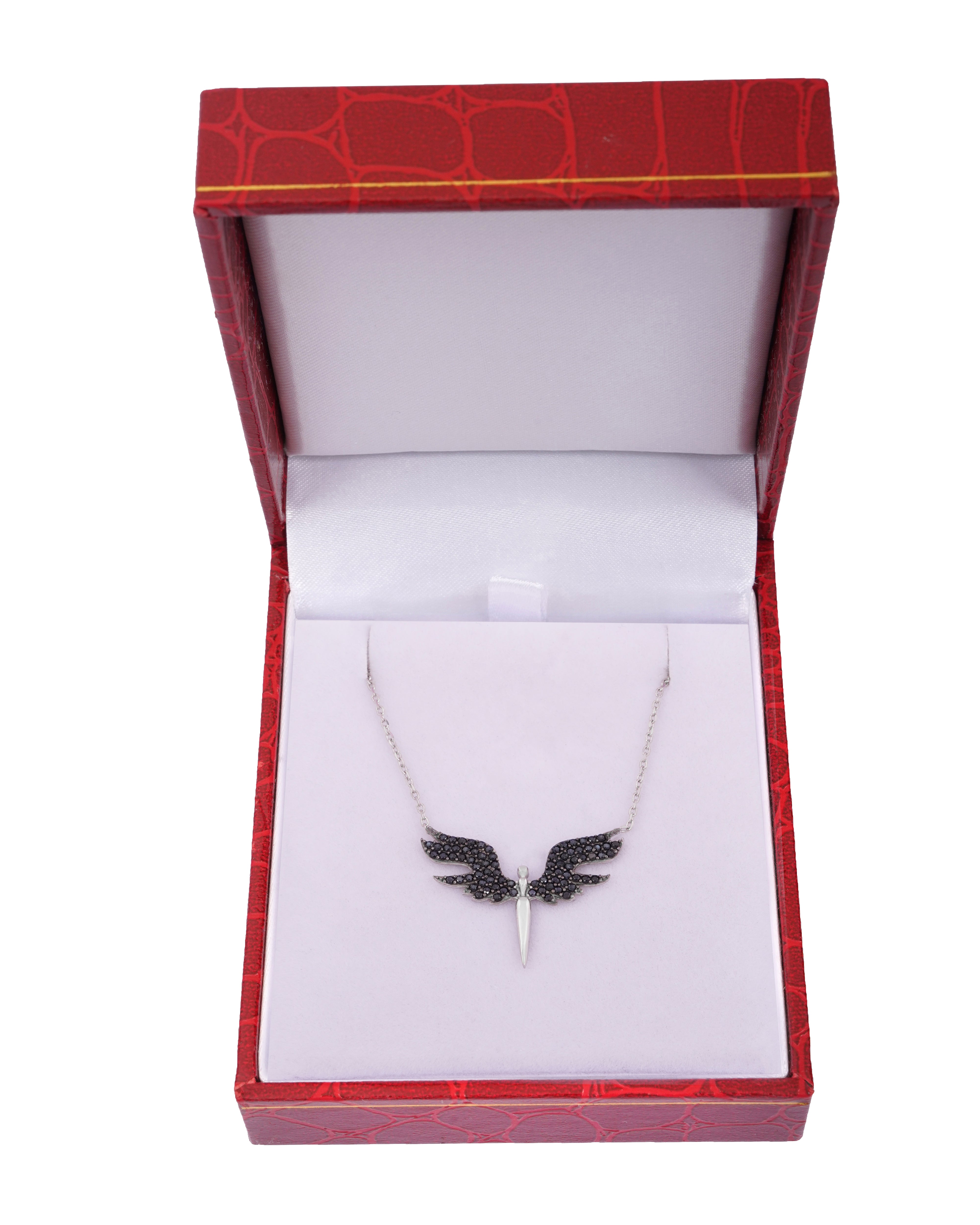 925 Silver Angel Wings Necklace (Black) - Leona Jewelry