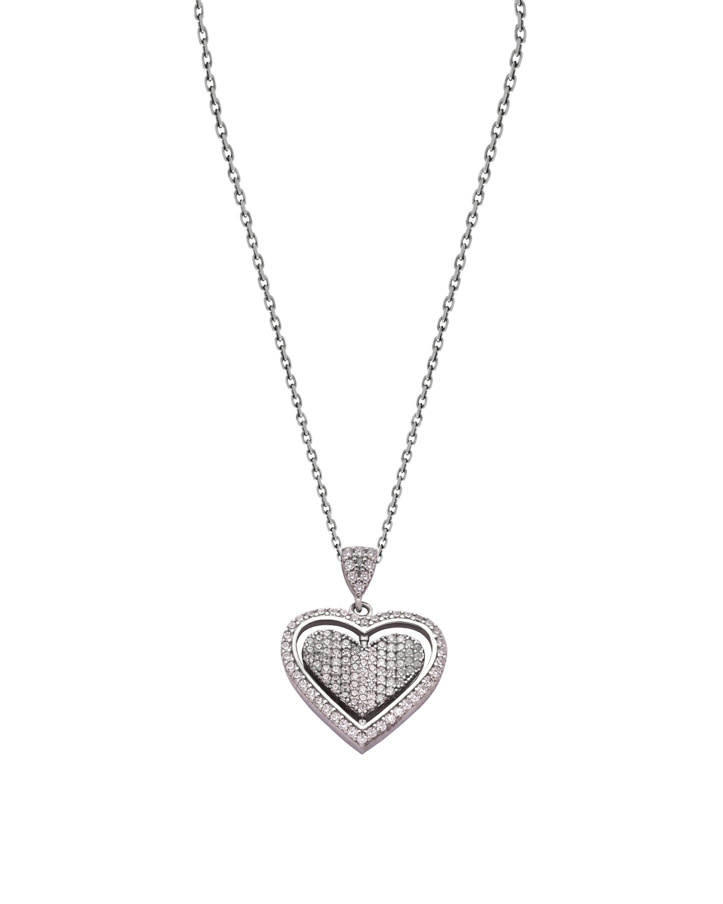 925 Silver Personalized Custom Rotating Heart Name Necklace (Silver)