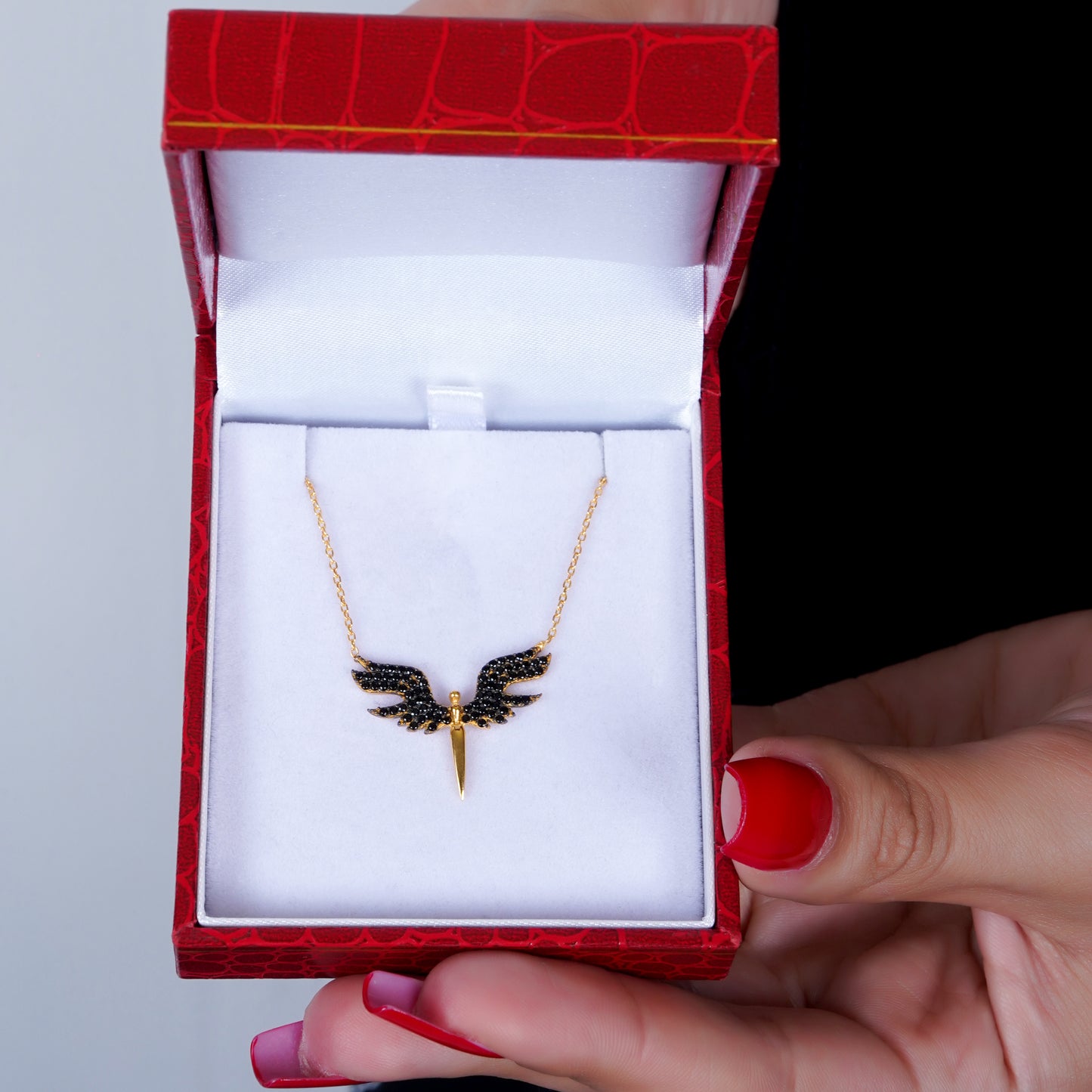 925 Silver Angel Wings Necklace (Black)