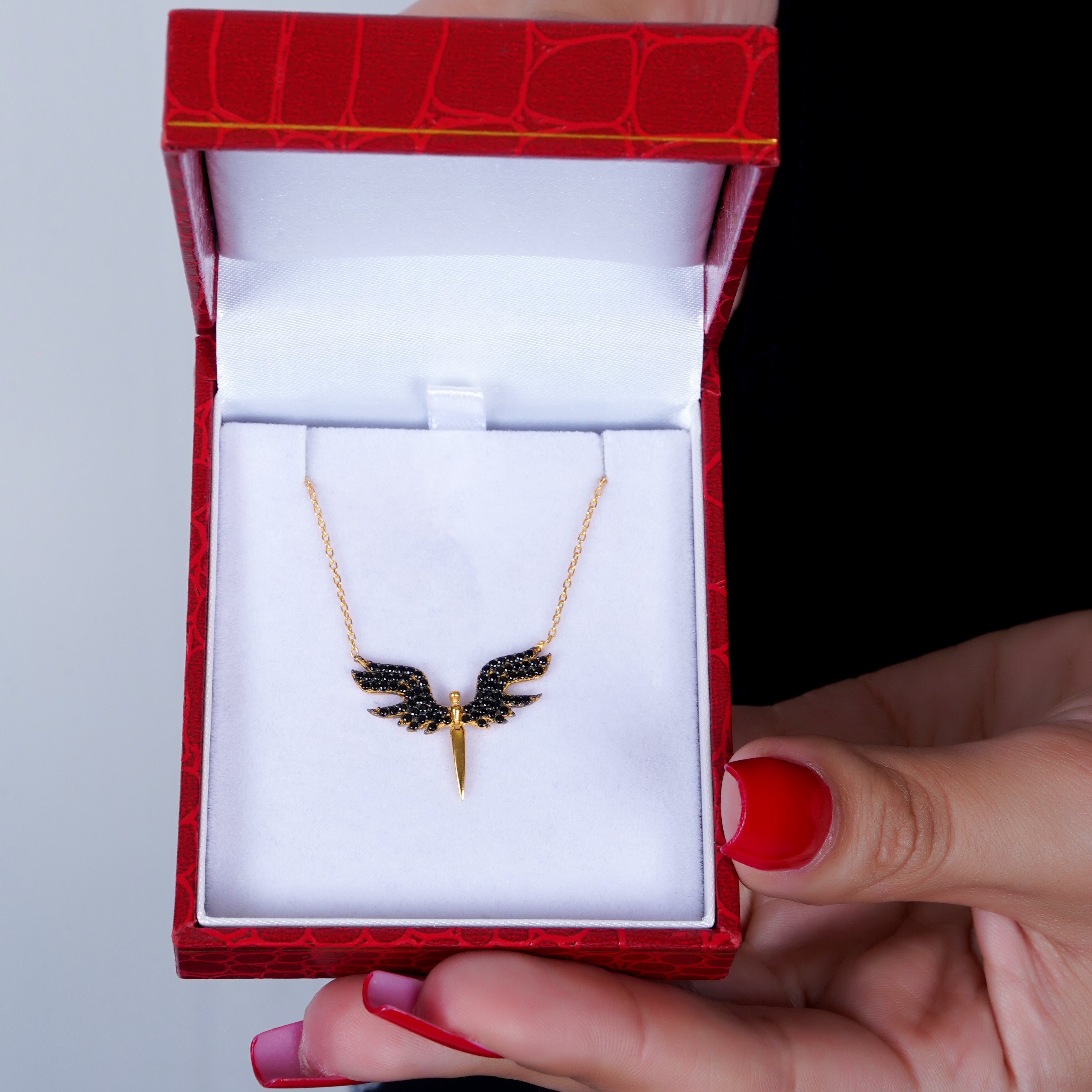 925 Silver Angel Wings Necklace (Black) - Leona Jewelry
