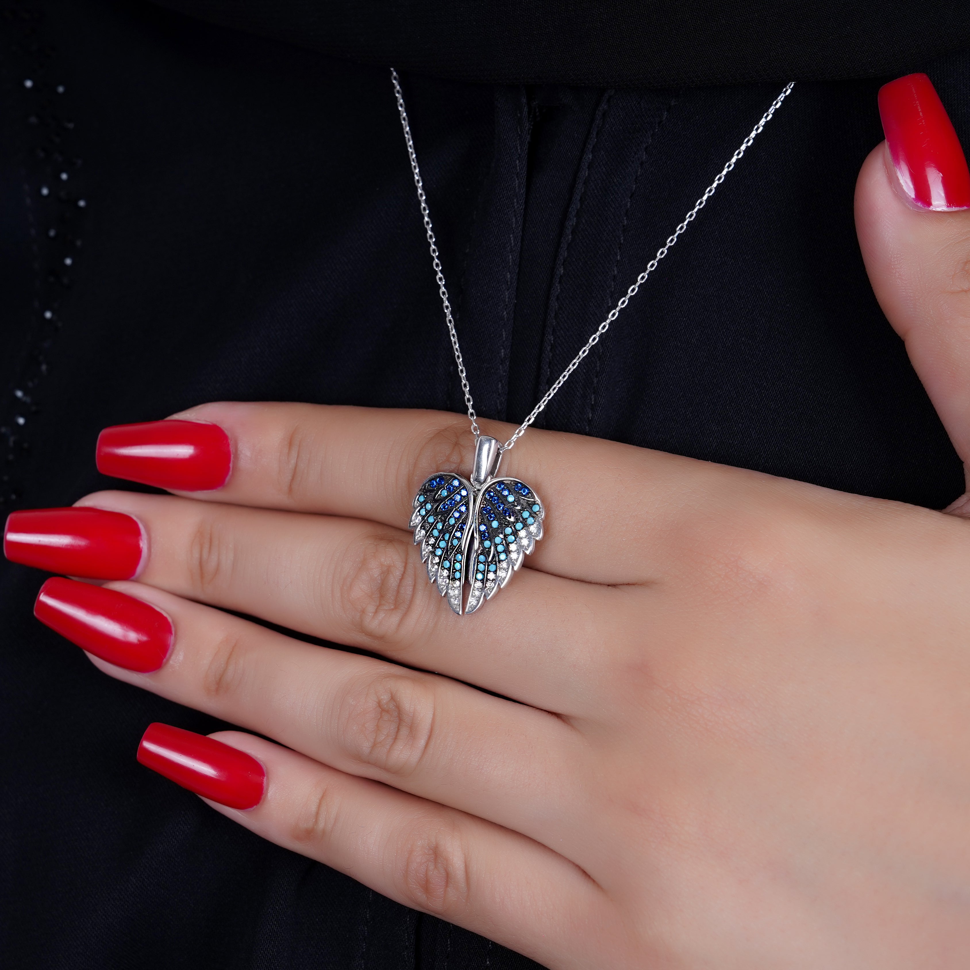 925 Silver Personalized Custom Angel Wings Name Necklace (Multicolor Stones) - Leona Jewelry