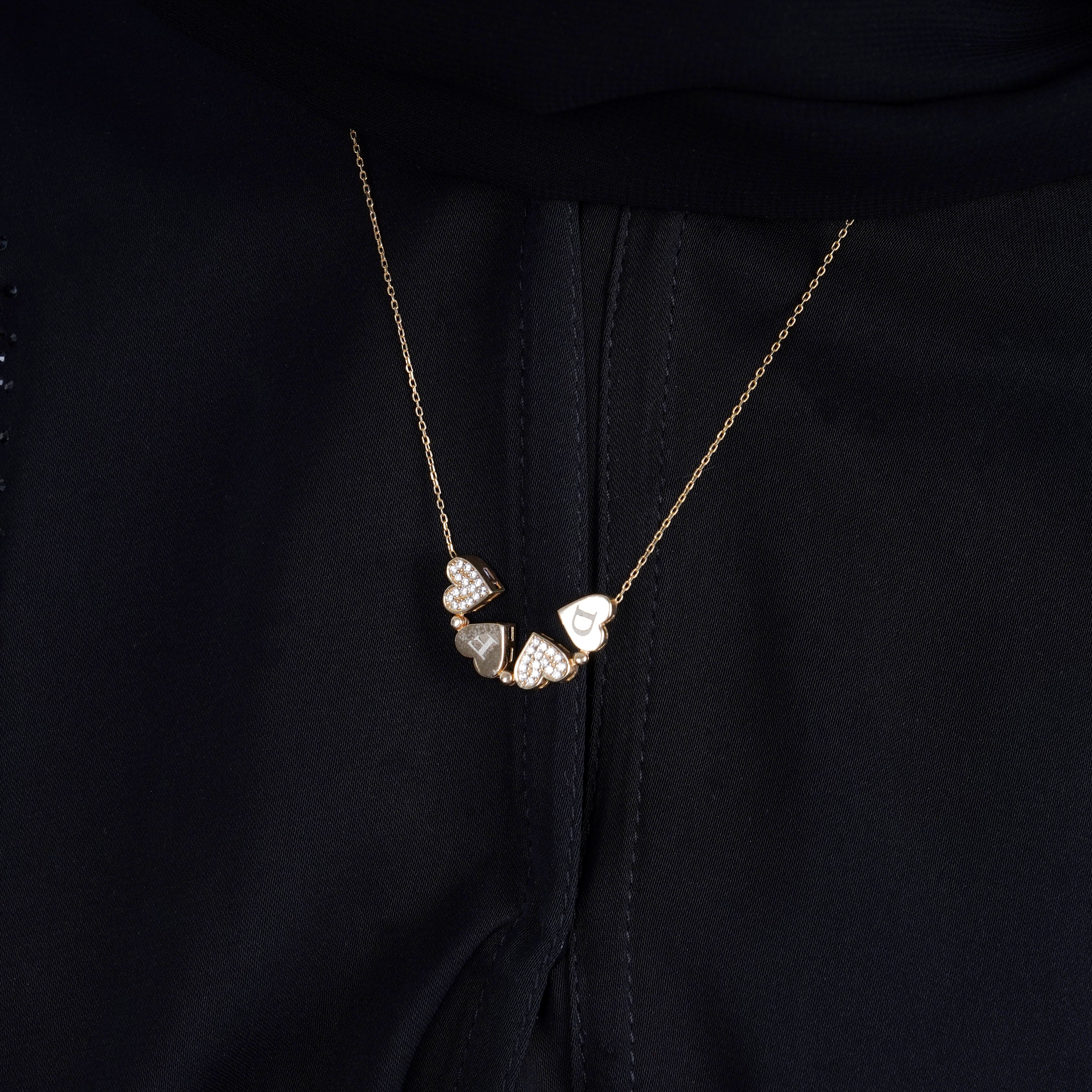 925 Silver Personalized Custom Four Hearts Necklace - Leona Jewelry