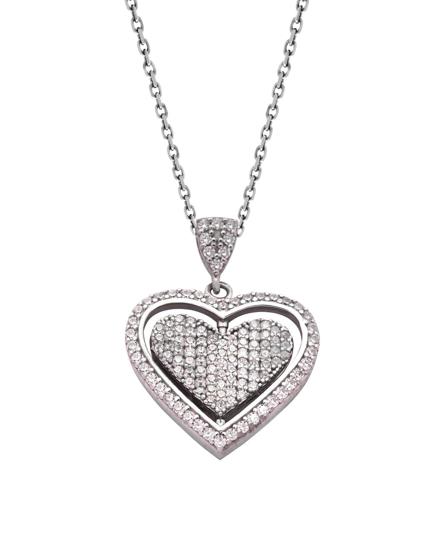 925 Silver Personalized Custom Rotating Heart Name Necklace (Silver)