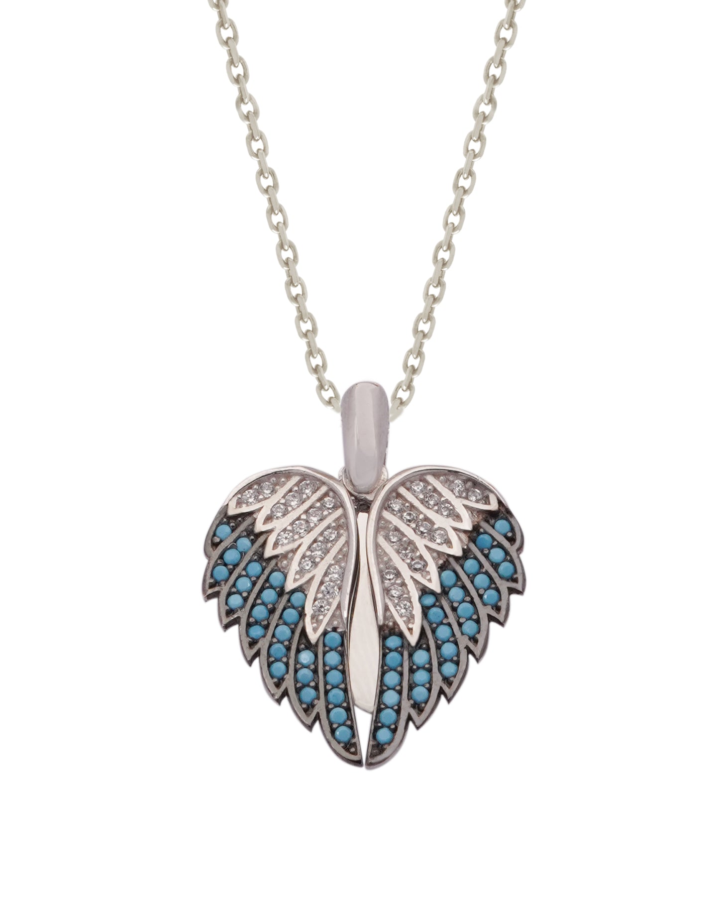 925 Silver Personalized Custom Angel Wings Name Necklace (Blue Stones)