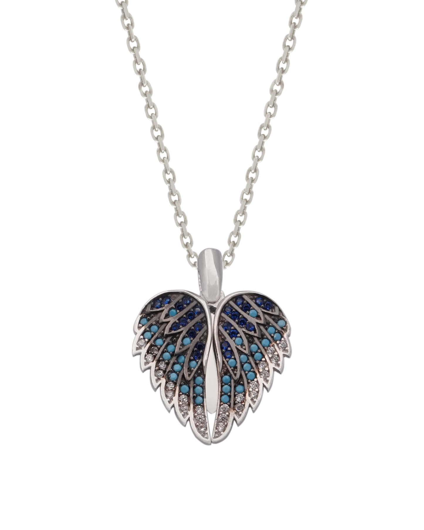 925 Silver Personalized Custom Angel Wings Name Necklace (Multicolor Stones)