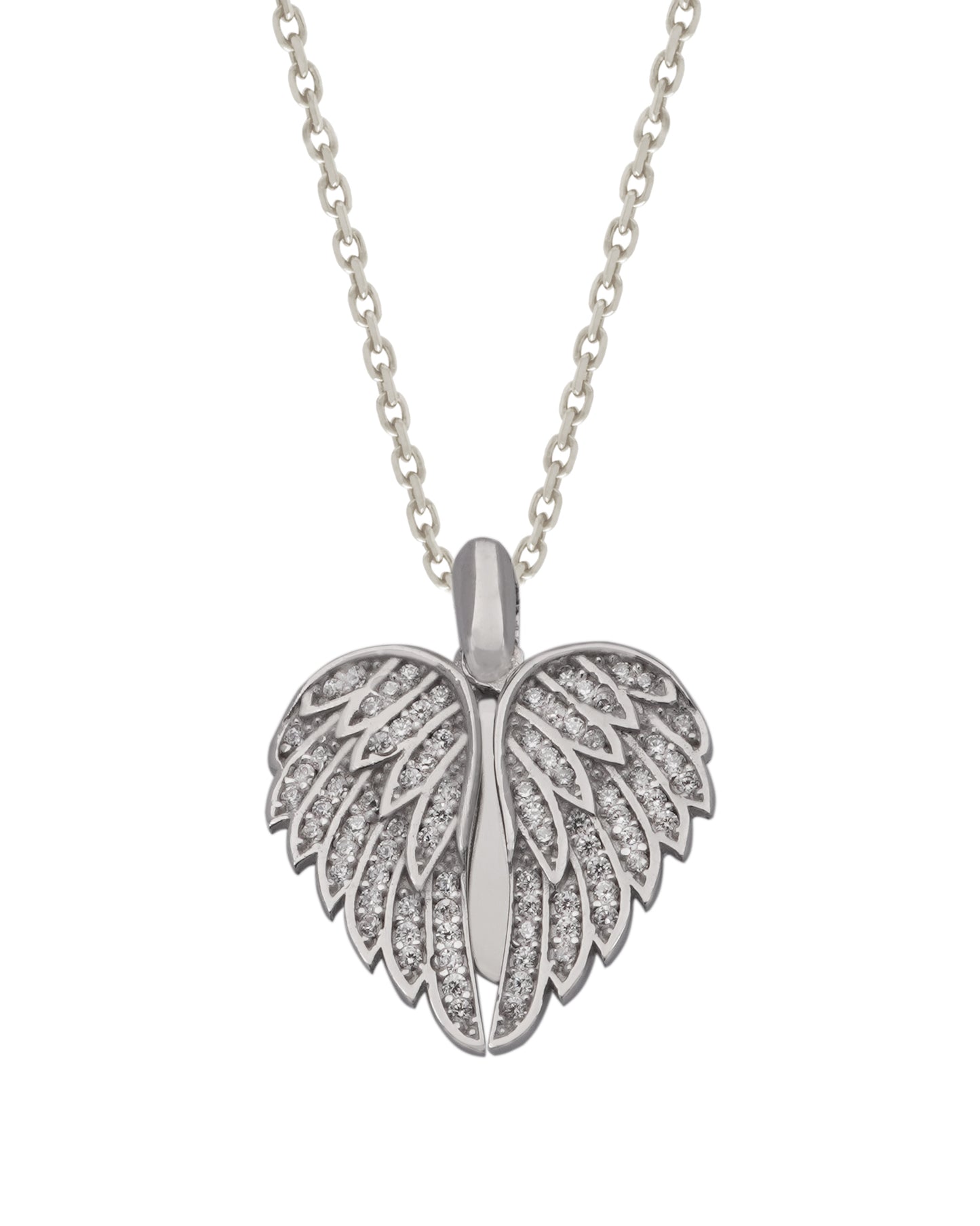 925 Silver Personalized Custom Angel Wings Name Necklace (White Stones)