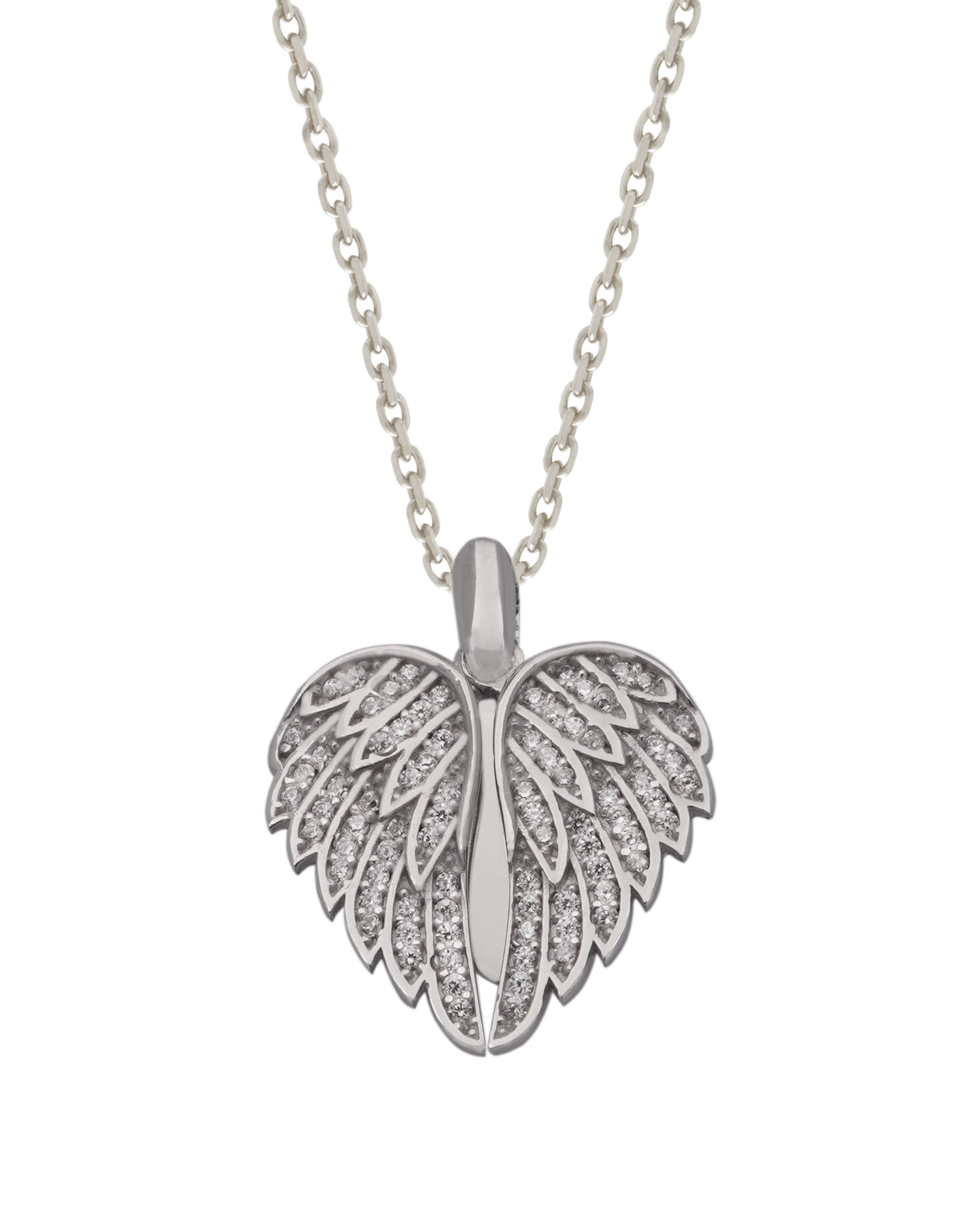925 Silver Personalized Custom Angel Wings Name Necklace (White Stones) - Leona Jewelry
