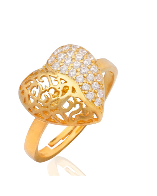 925 Silver Golden Heart Ring