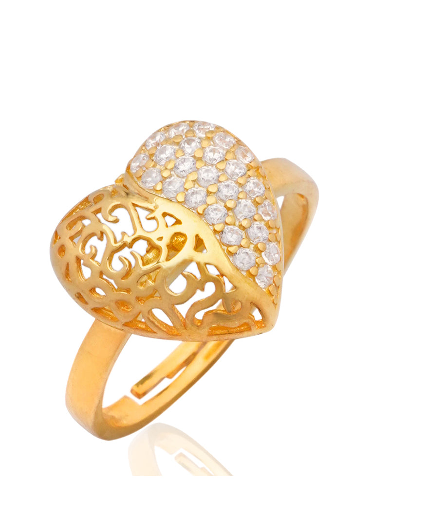 925 Silver Golden Heart Ring - Leona Jewelry