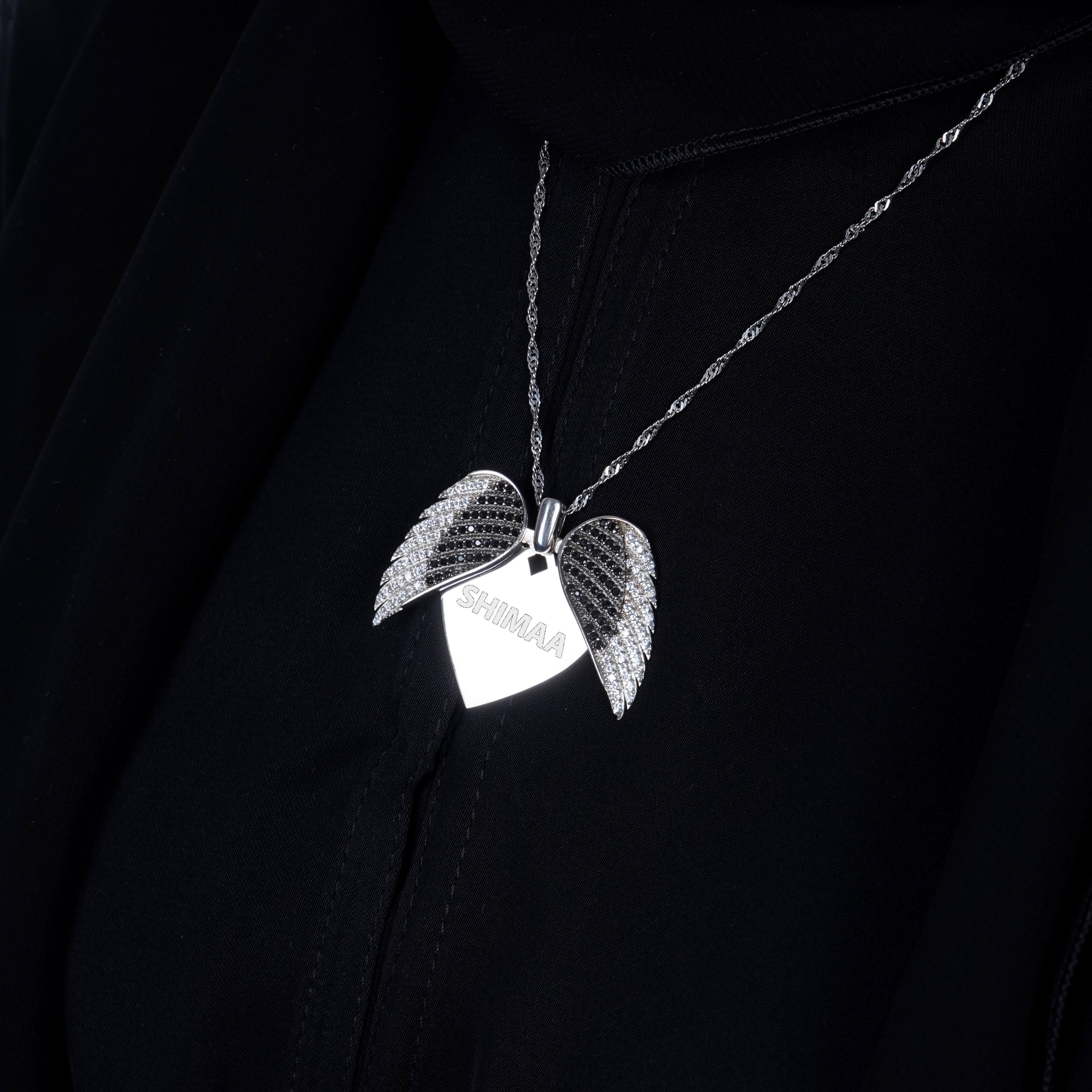 925 Silver Personalized Custom Big Angel Wings Name Necklace Leona Jewelry