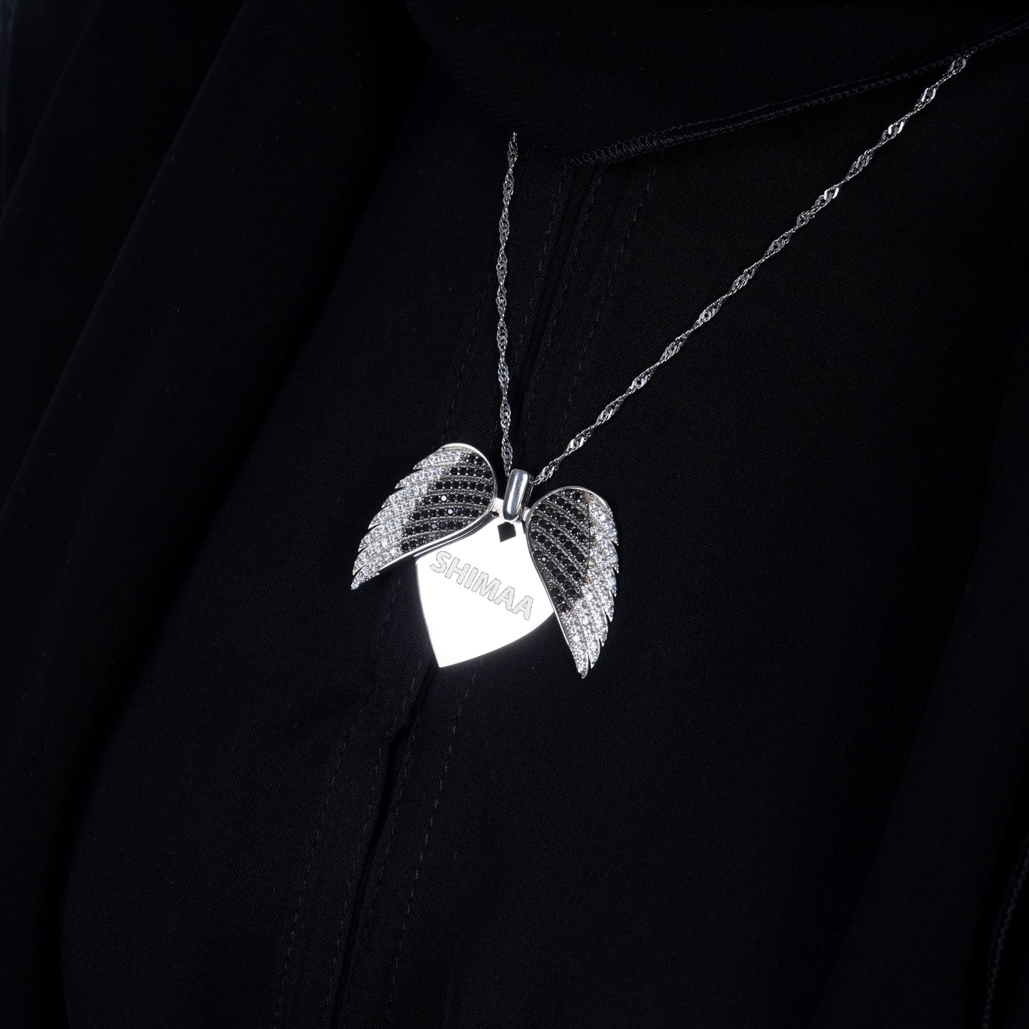 925 Silver Personalized Custom Big Angel Wings Name Necklace