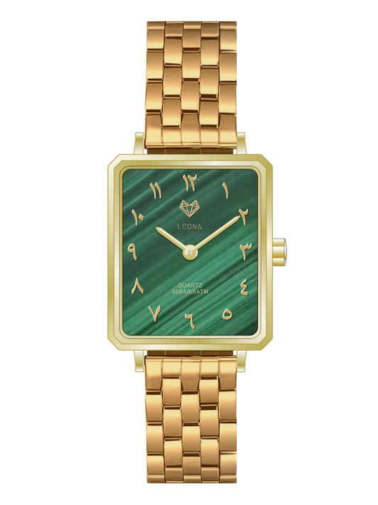 Elegance Watch Green Malachite Gold Plated