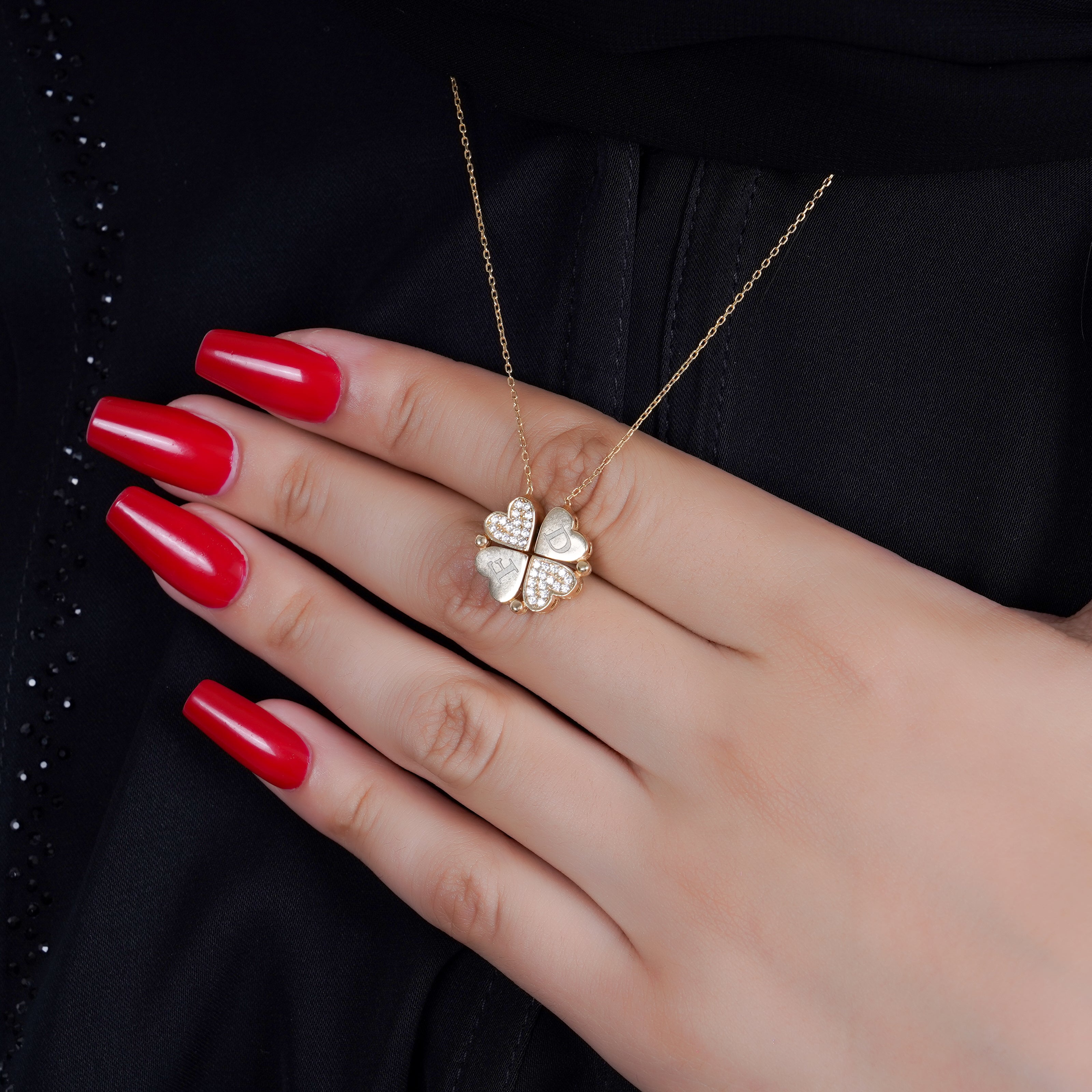 925 Silver Personalized Custom Four Hearts Necklace - Leona Jewelry