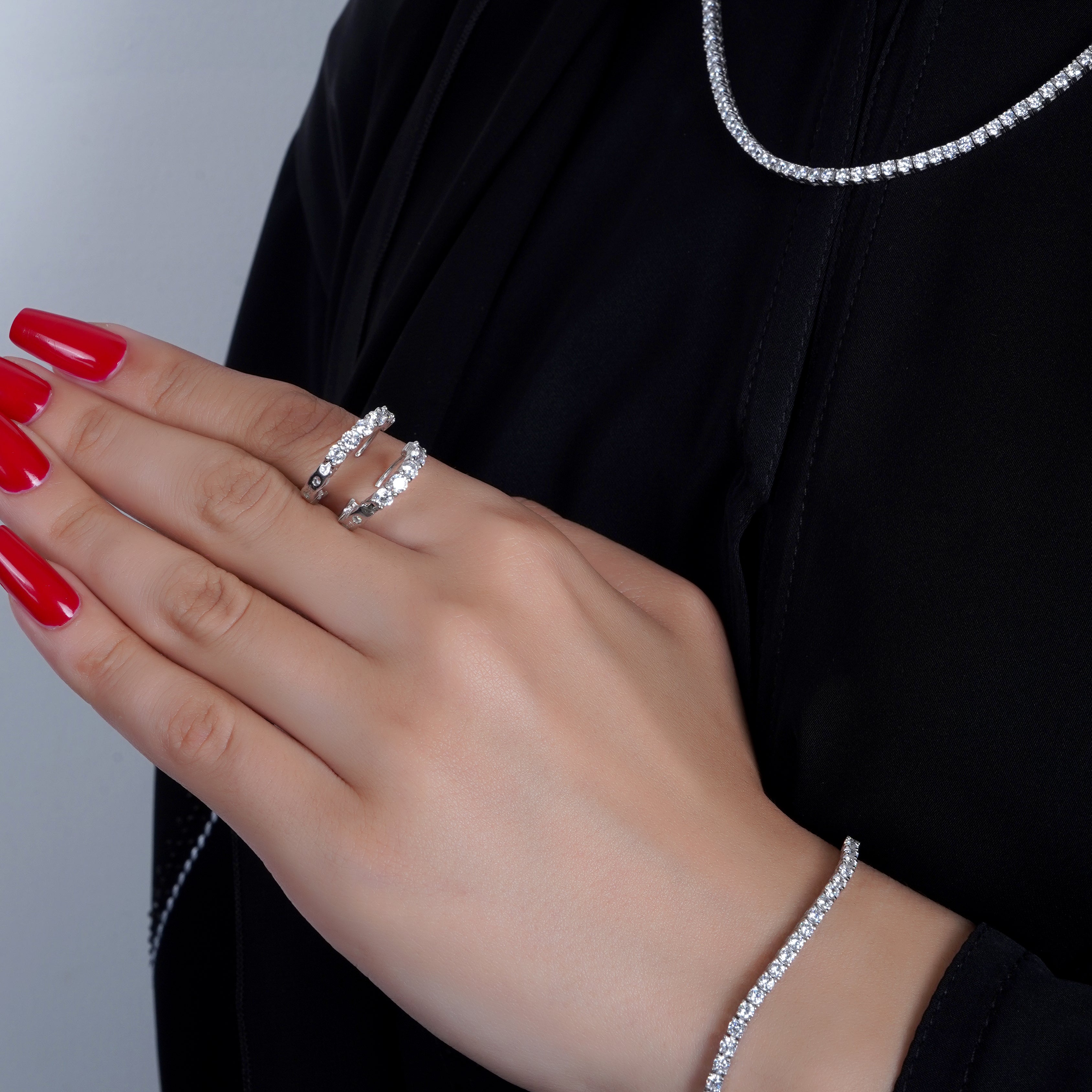 925 Silver Tennis Jewelry Set Three Pieces (Silver) - Leona Jewelry