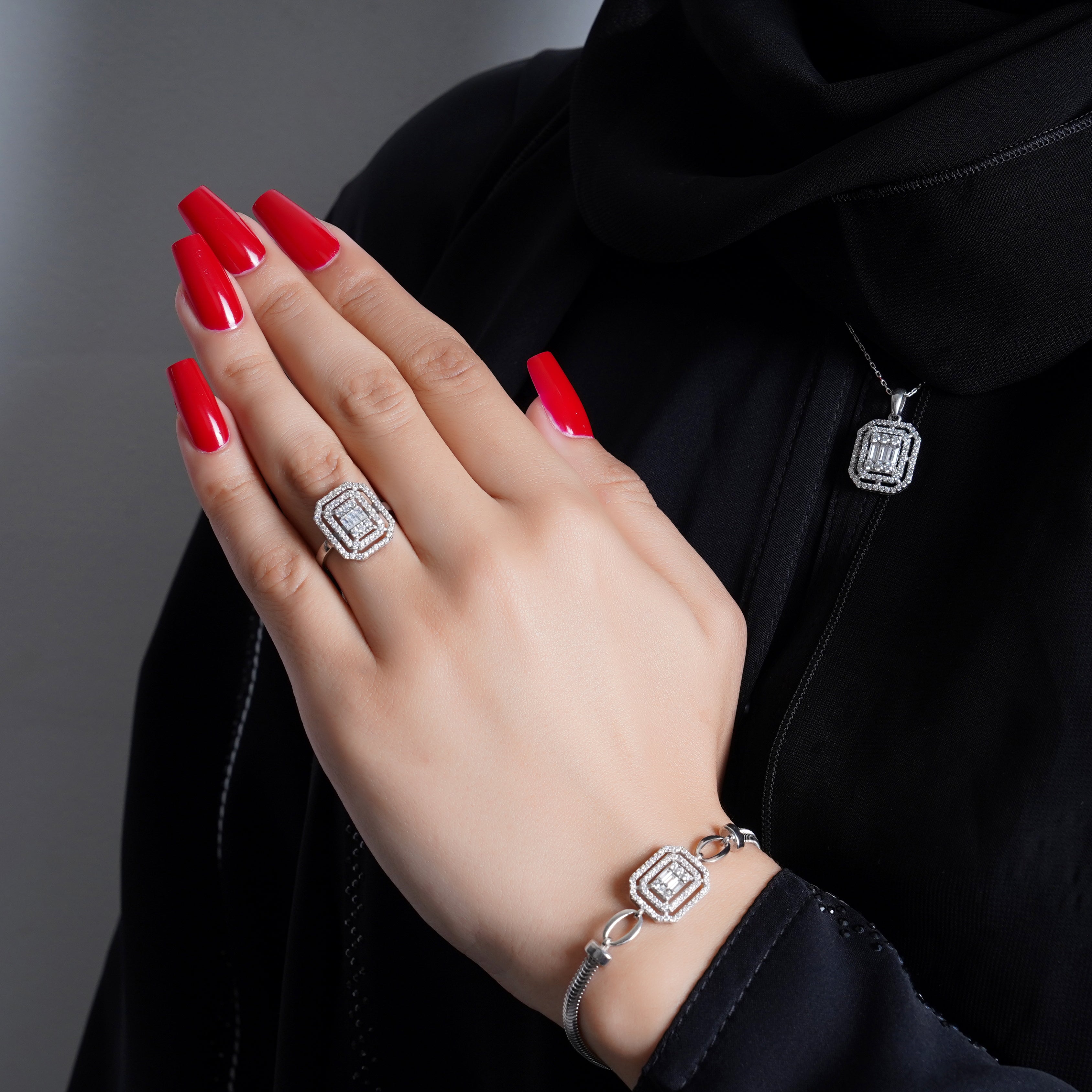 925 Silver Octagon Jewelry Set (Silver) - Leona Jewelry