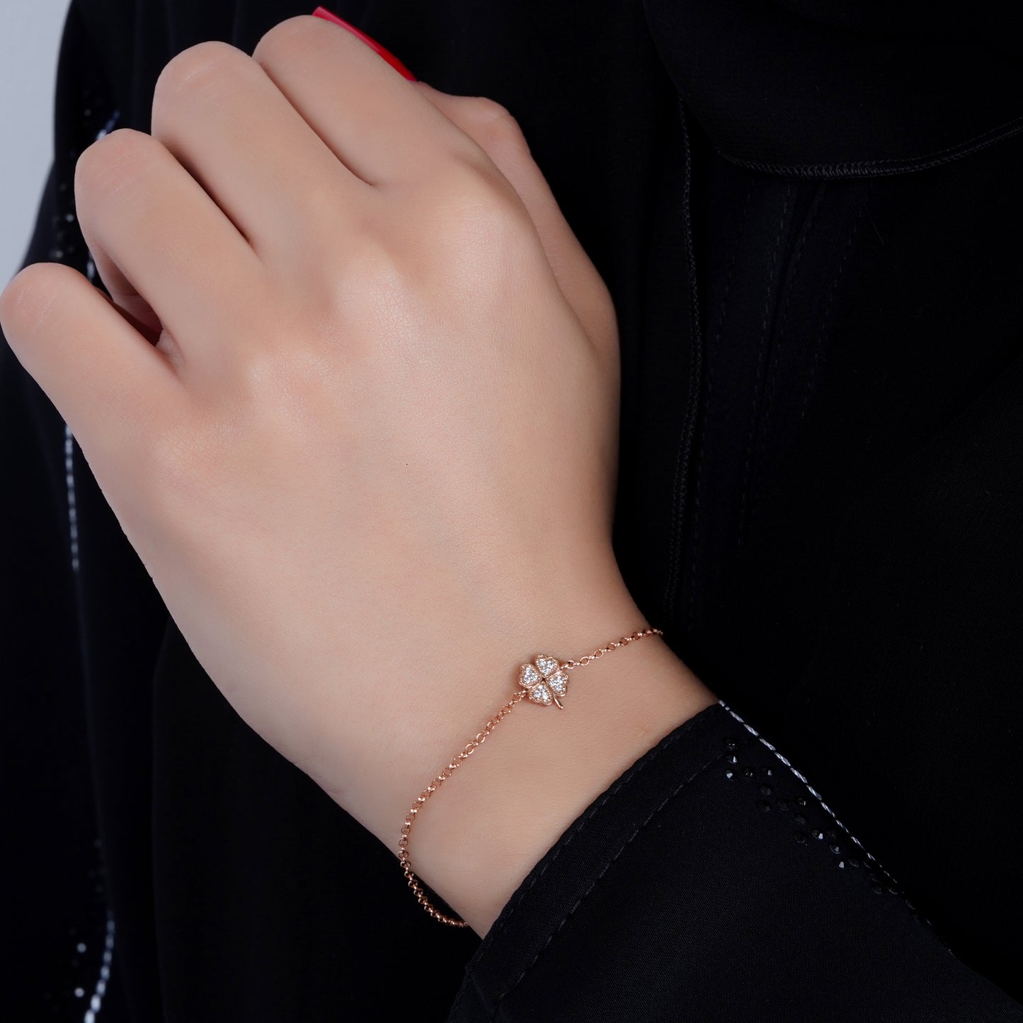 925 Silver Dainty Four Hearts Bracelet (Rose Gold)